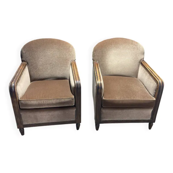 Paire de fauteuils Art Déco'', ''Velours taupe'', ''Années 30 / 40'', ''Styl