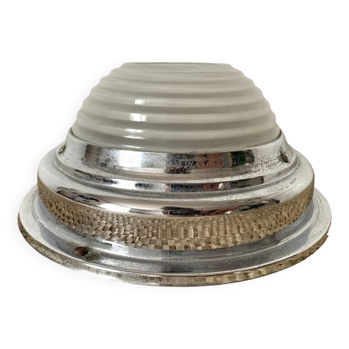 Plafonnier holophane et chrome art déco