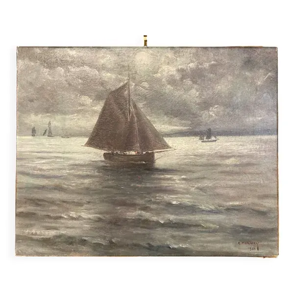 Huile sur toile, Le Vieux Gréement, Marine signée et datée