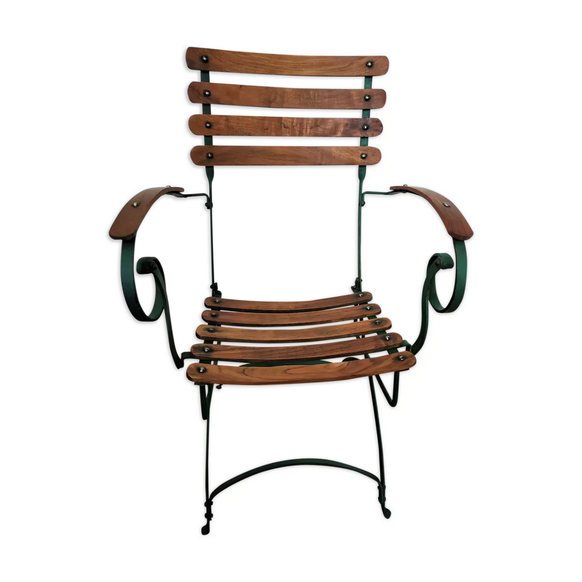 Fauteuil pour jardin d'hiver ou véranda, début 20éme teck et fer forgé