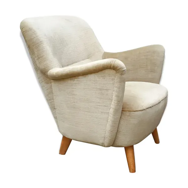 Fauteuil club organique année 50 beige glacé