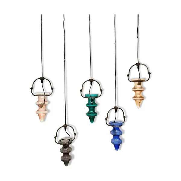 Ensemble de 5 suspensions stalactite en vitrail vintage Nanny Still McKinney