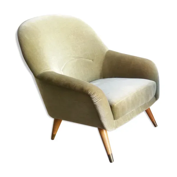 Fauteuil danois club organique années 50 vert tendre glacé