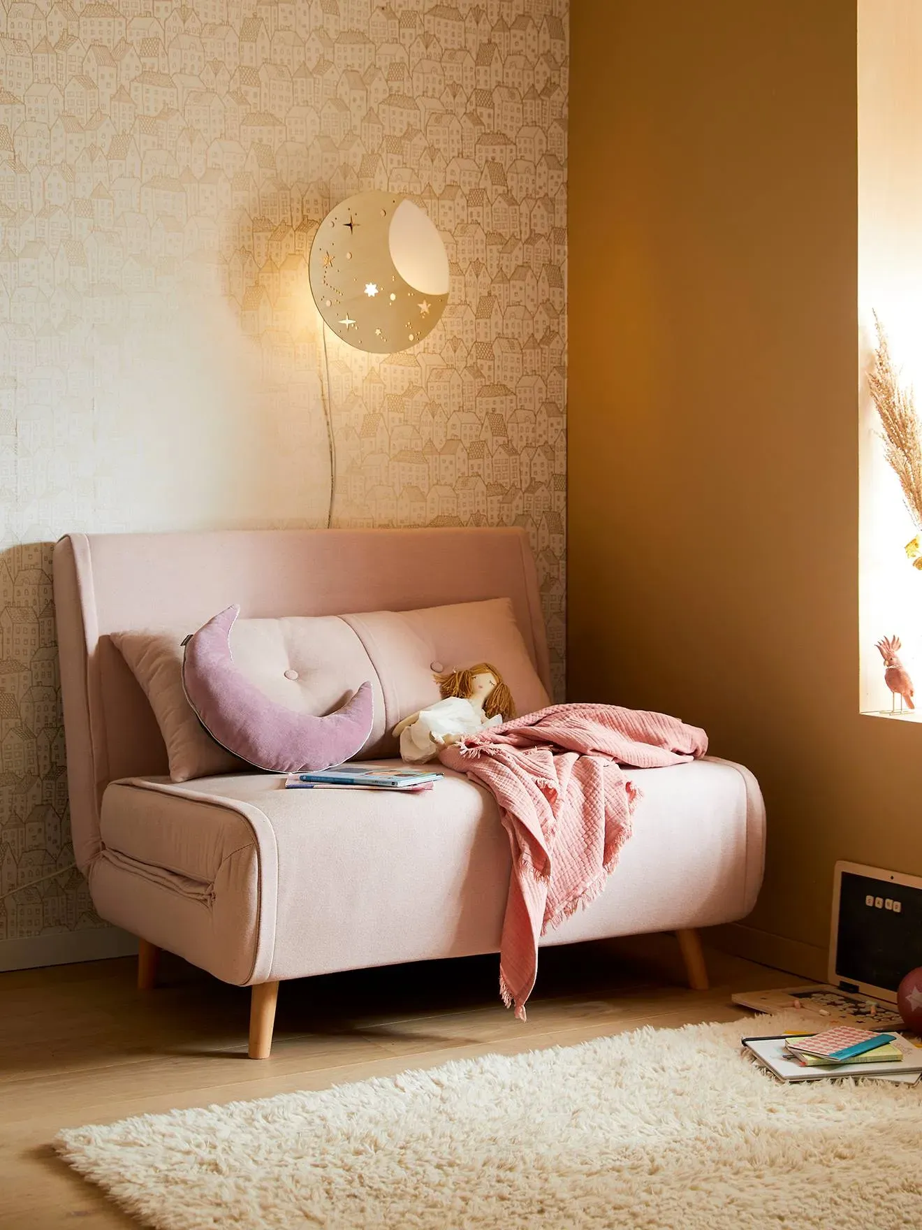 Banquette convertible 1 place vieux rose