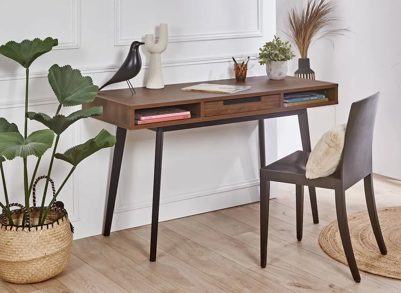 Bureau En Bois 1 Tiroir Noyer Vintage Octave Noyer