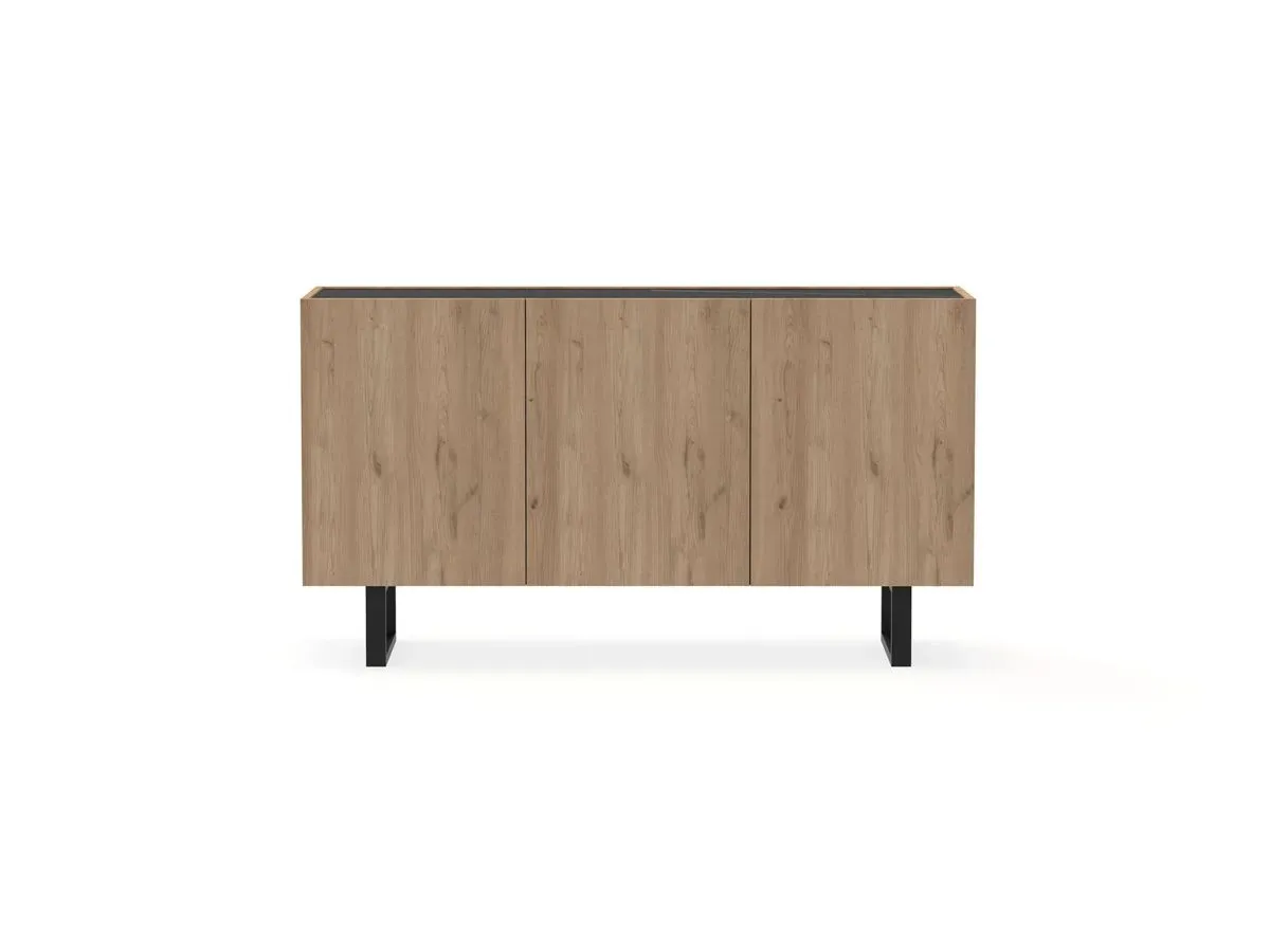 Illustration numéro 2 du produit Buffet 3 portes 140 cm OPERA effet chêne et imitation marbre noir    BOBOCHIC
