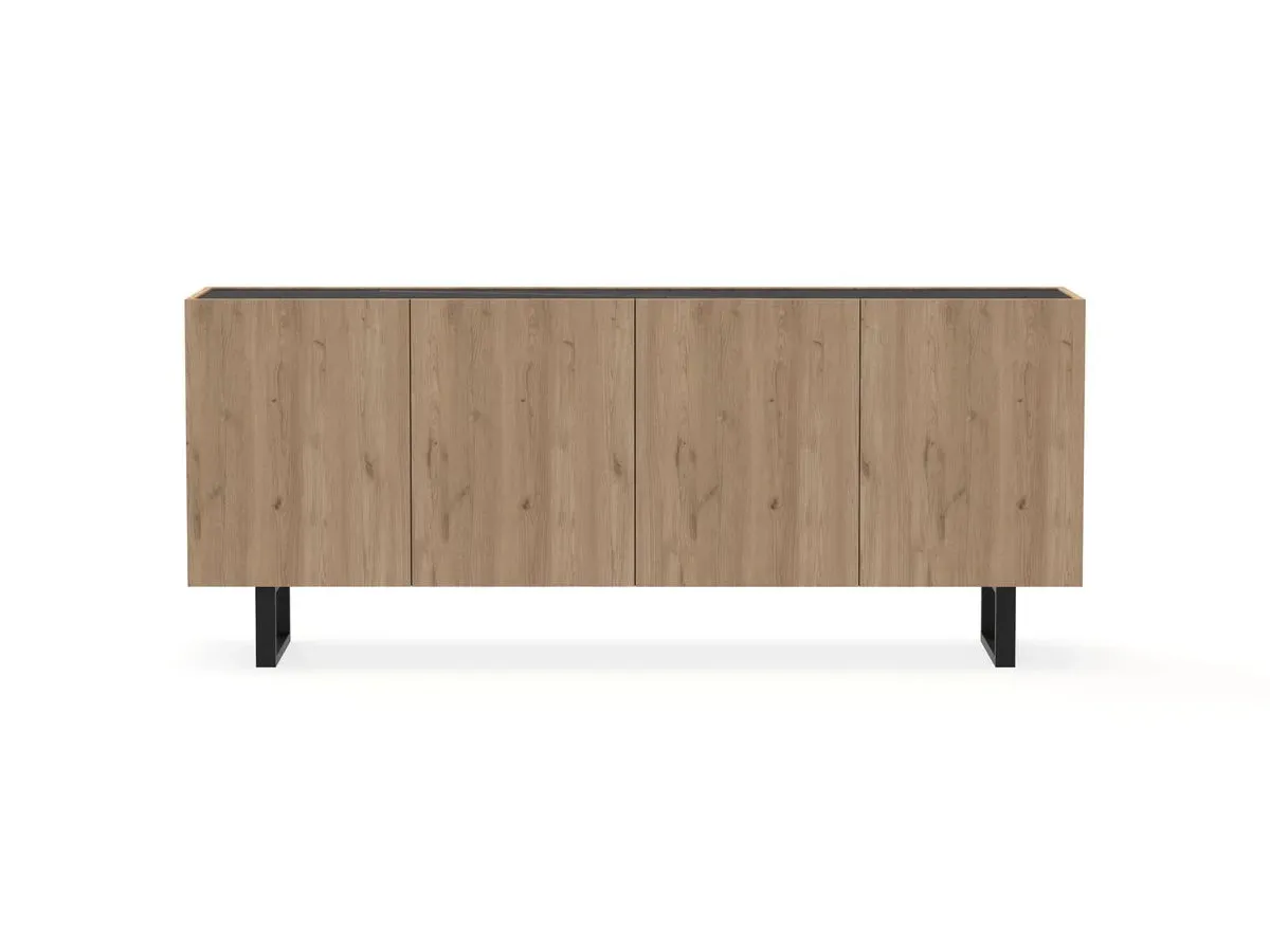 Illustration numéro 2 du produit Buffet 4 portes 180 cm OPERA effet chêne et imitation marbre noir    BOBOCHIC