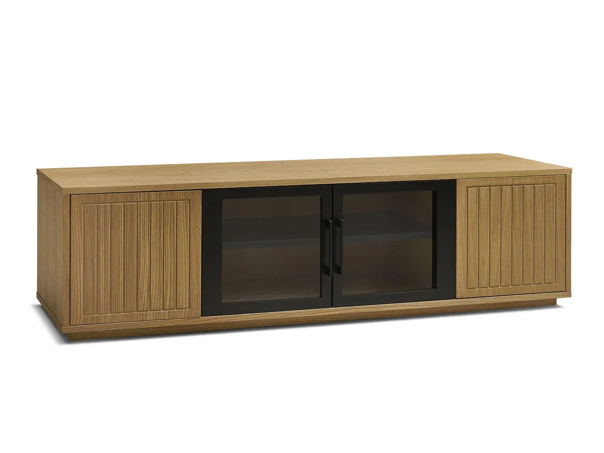 Illustration numéro 2 du produit Meuble TV 4 portes 160 cm THEMYS placage chêne massif    BOBOCHIC