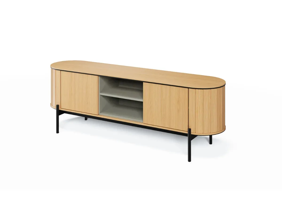 Illustration numéro 2 du produit Meuble TV arrondi 2 portes 168 cm AMBOISE couleur chêne    BOBOCHIC