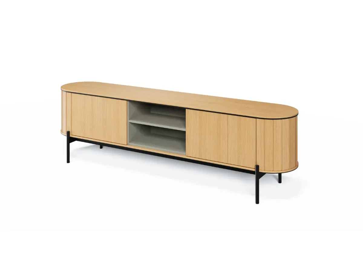 Illustration numéro 2 du produit Meuble TV arrondi 2 portes 200 cm AMBOISE couleur chêne    BOBOCHIC