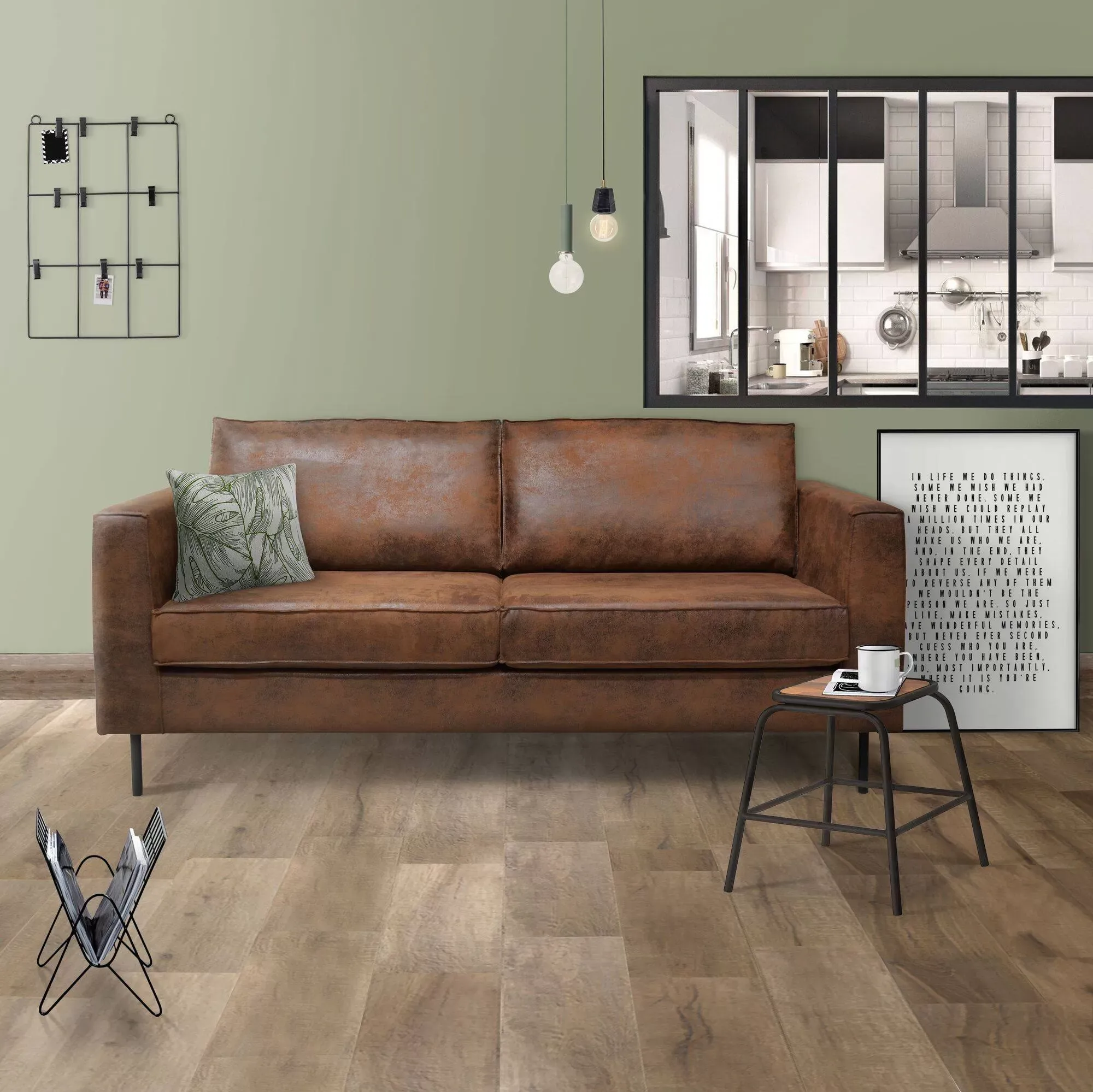 Illustration numéro 2 du produit Canapé microfibre aspect cuir vieilli Pittsburgh