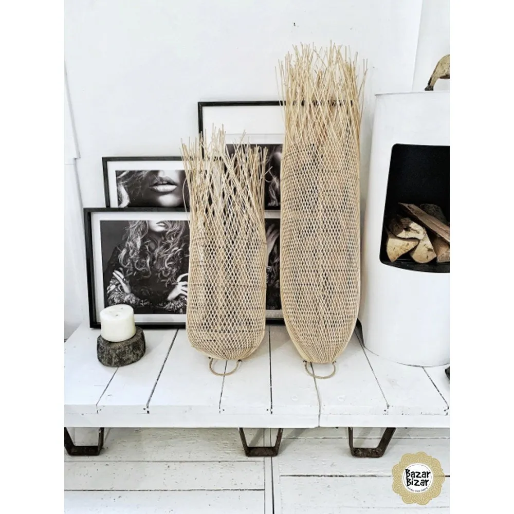 Illustration numéro 2 du produit Suspension Allongée Bohème Chic Naturel en Rotin Medium