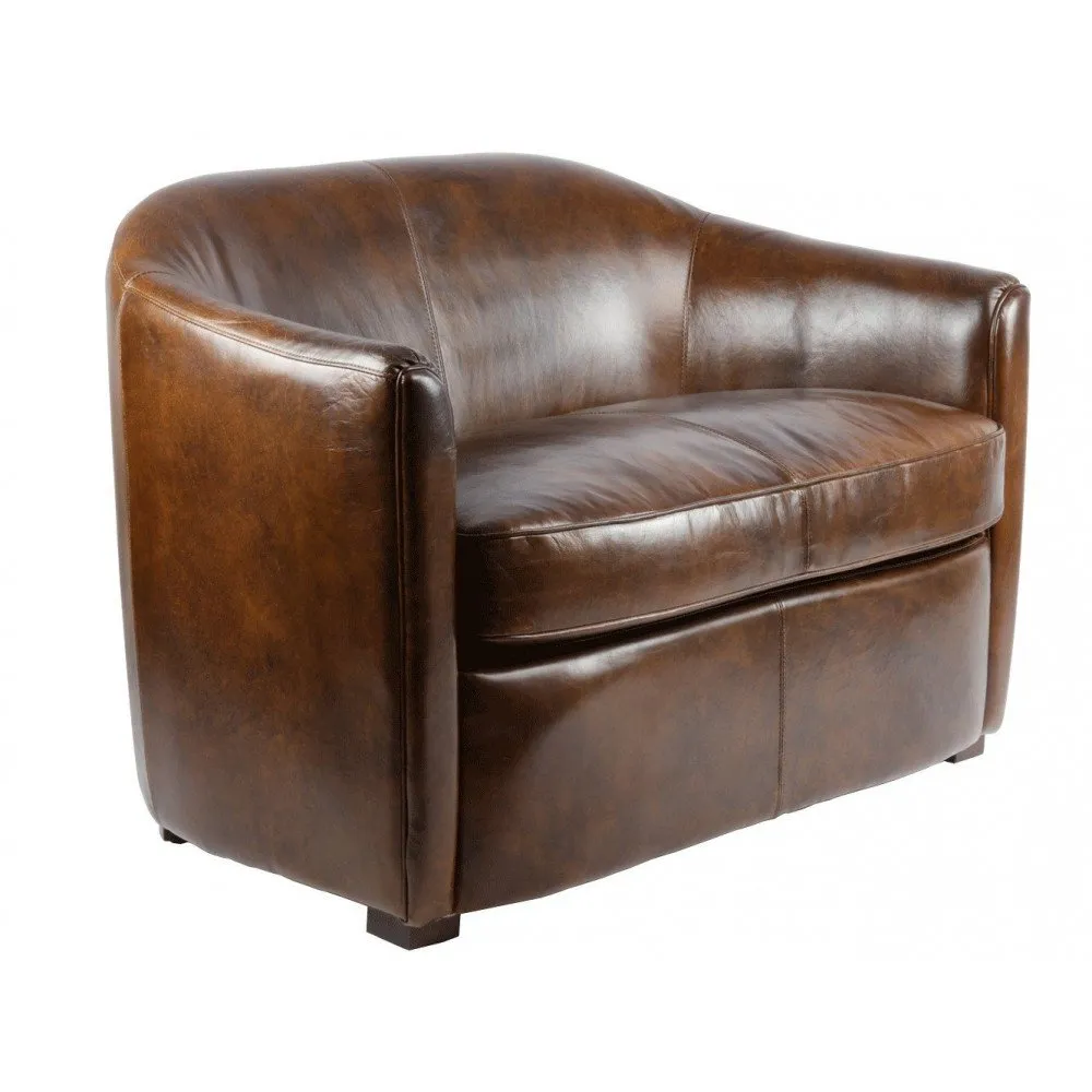 Illustration numéro 2 du produit Canapé 2 places marron cuir Corby  Vintage