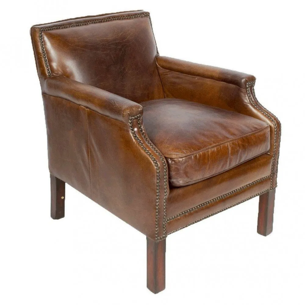 Illustration numéro 2 du produit Fauteuil marron cuir Churchill  Vintage