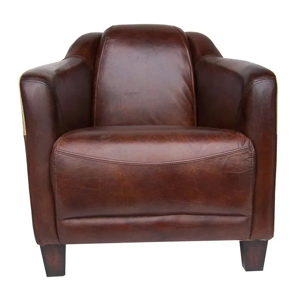 Illustration numéro 2 du produit Fauteuil marron cuir avec poche Milord  Vintage