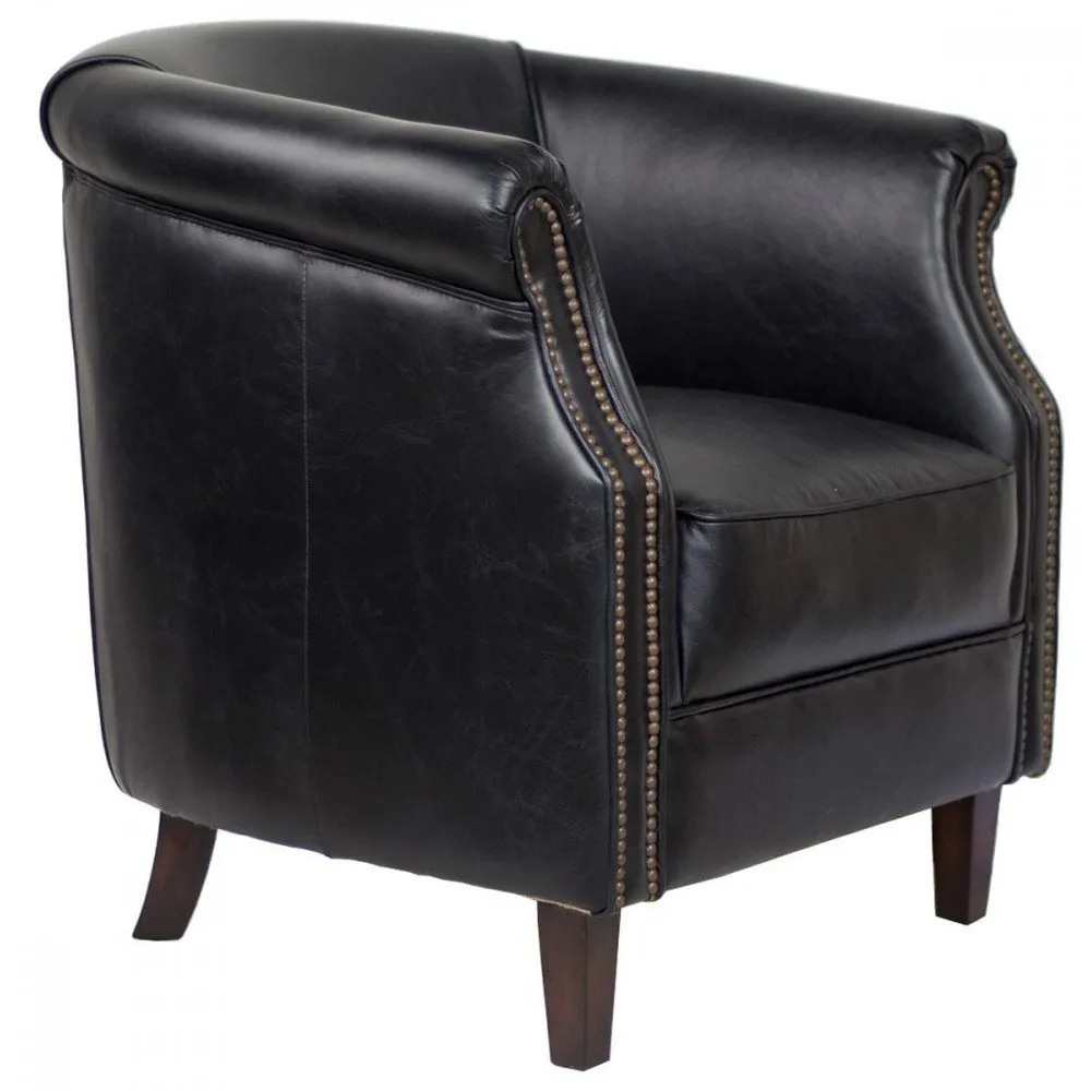 Illustration numéro 2 du produit Fauteuil noir cuir Milton  Vintage