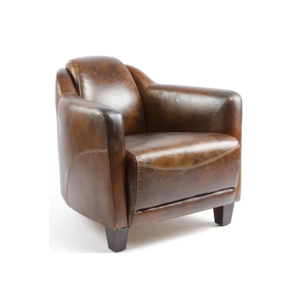 Illustration numéro 2 du produit Fauteuil cuir marron Milord Vintage