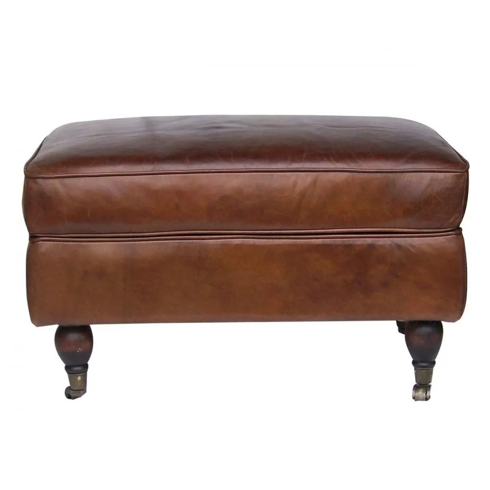Illustration numéro 2 du produit Repose-pieds Cuir Marron Cuba Vintage