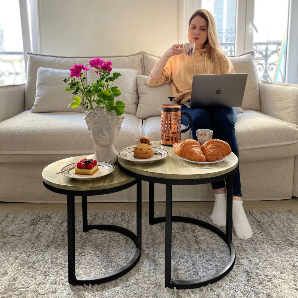 Illustration numéro 2 du produit Tables Basses Gigognes en Bois de Manguier et Pieds Métal Style Industriel Eclipse