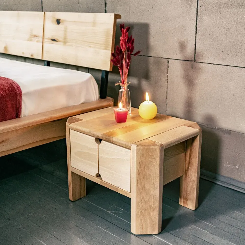 Illustration numéro 2 du produit Table de Chevet Style Japandi Bois Massif Naturel Loft