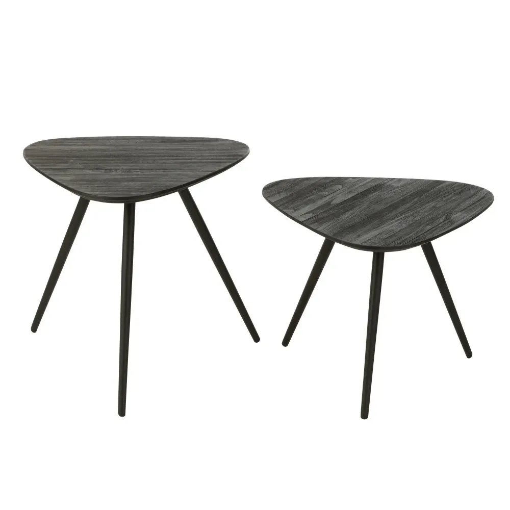 Illustration numéro 2 du produit Set de 2 Tables Triangulaire Teck Recycle Noir
