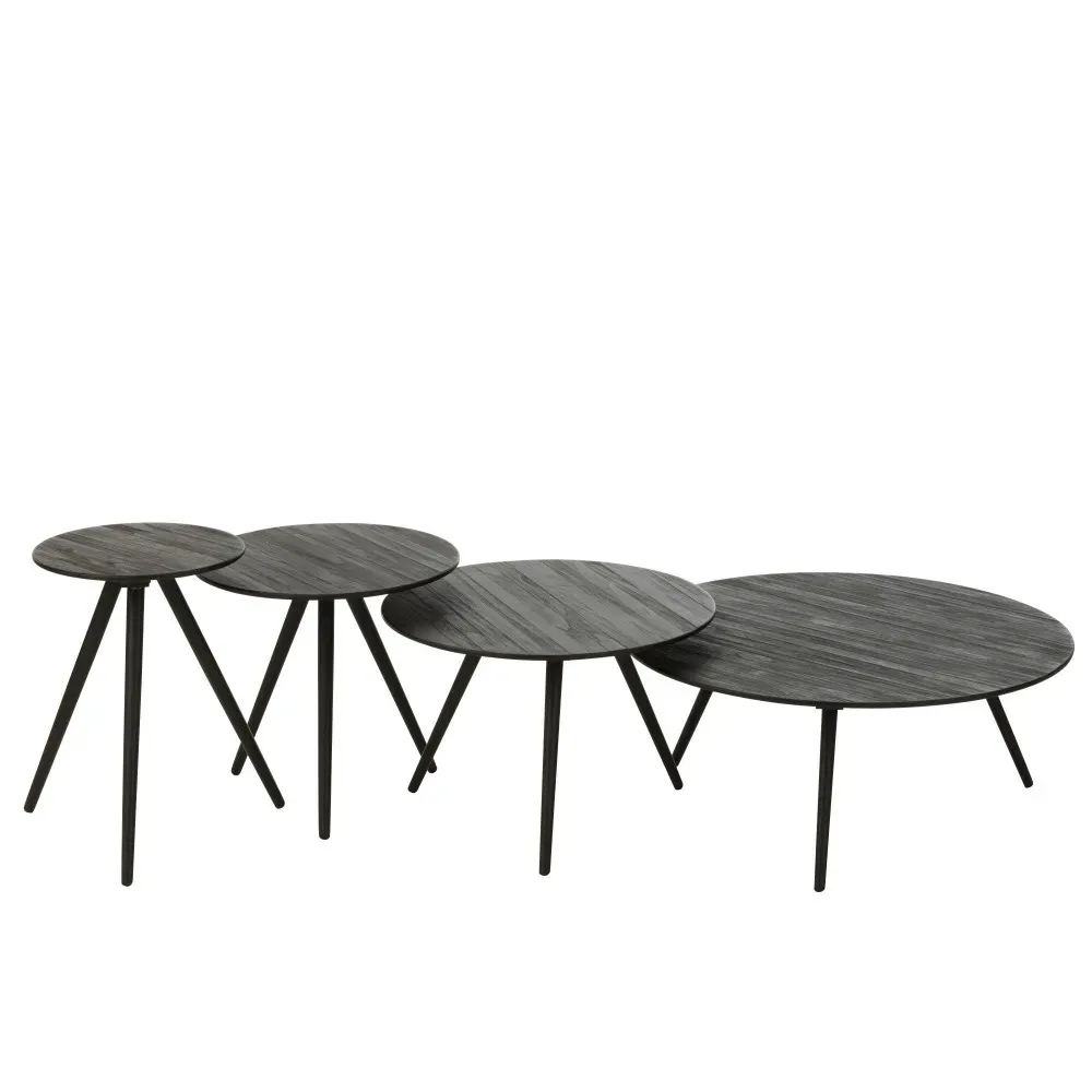 Illustration numéro 2 du produit Set de 4 Tables Rondes Teck Recycle Noir
