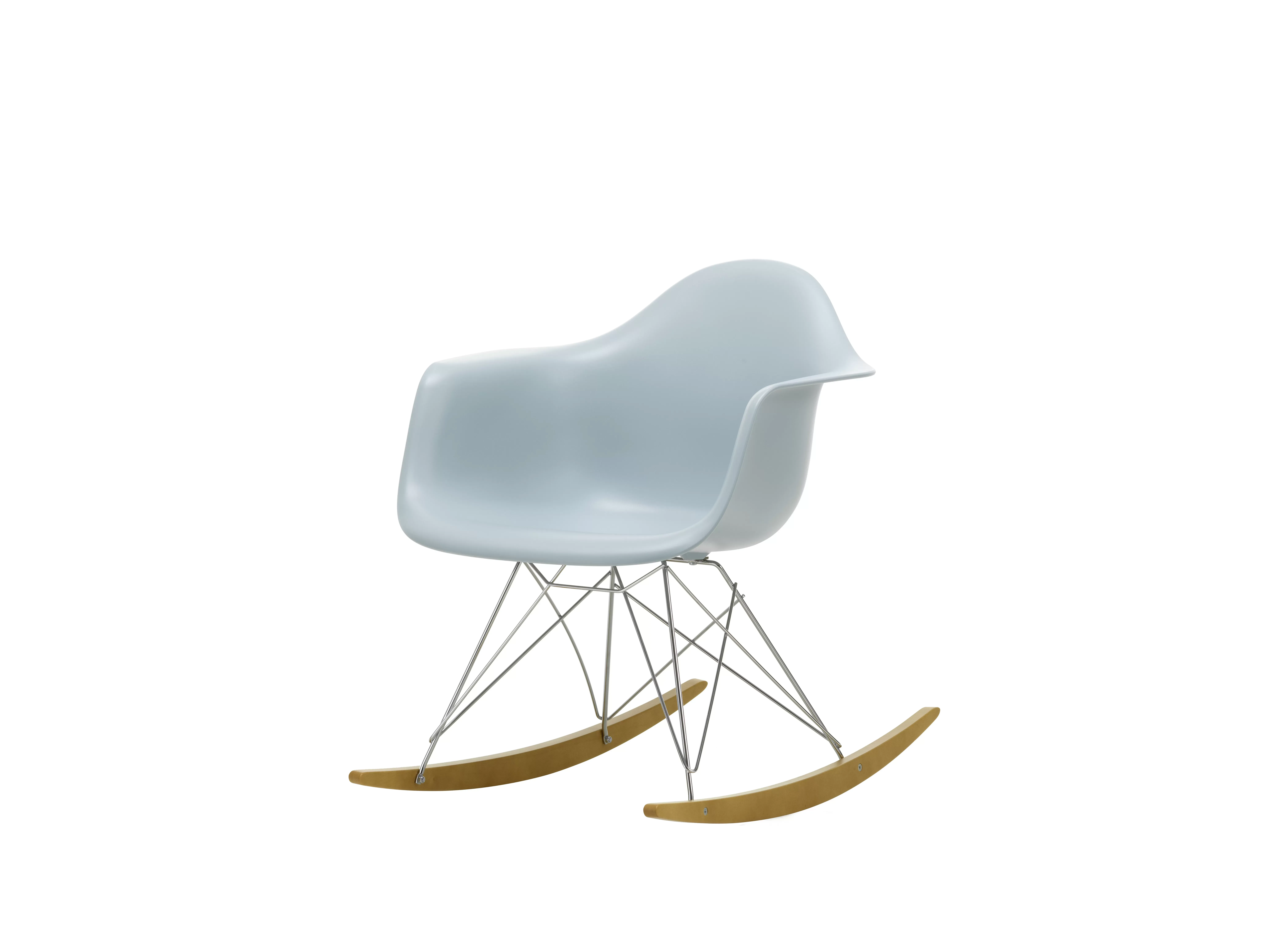 Illustration numéro 2 du produit Vitra Chaise à bascule RAR Eames Plastic  - gris polaire RE - chromé - Patins Érable jaune