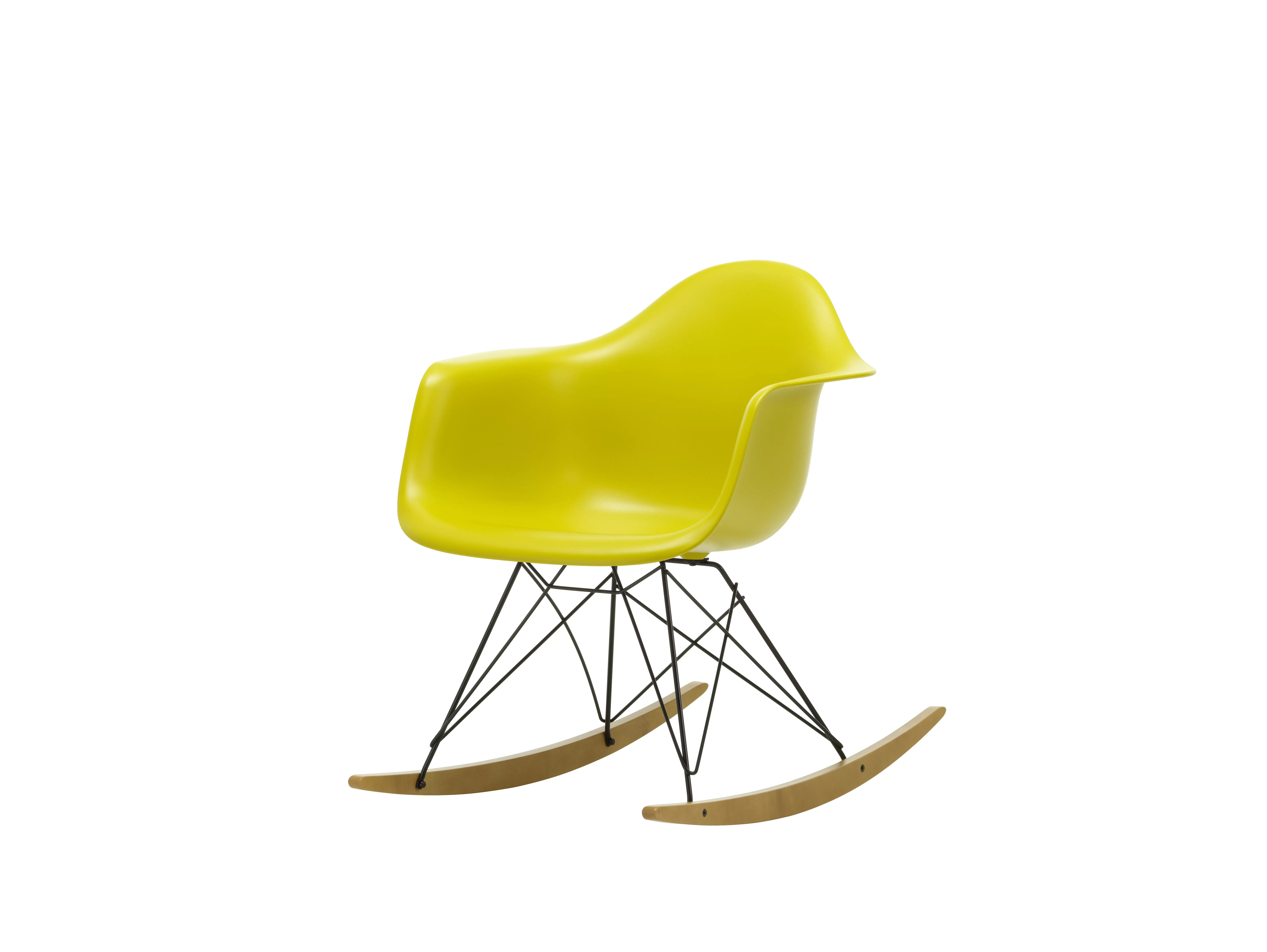 Illustration numéro 2 du produit Vitra Chaise à bascule RAR Eames Plastic  - moutarde RE - noir - Patins Érable jaune