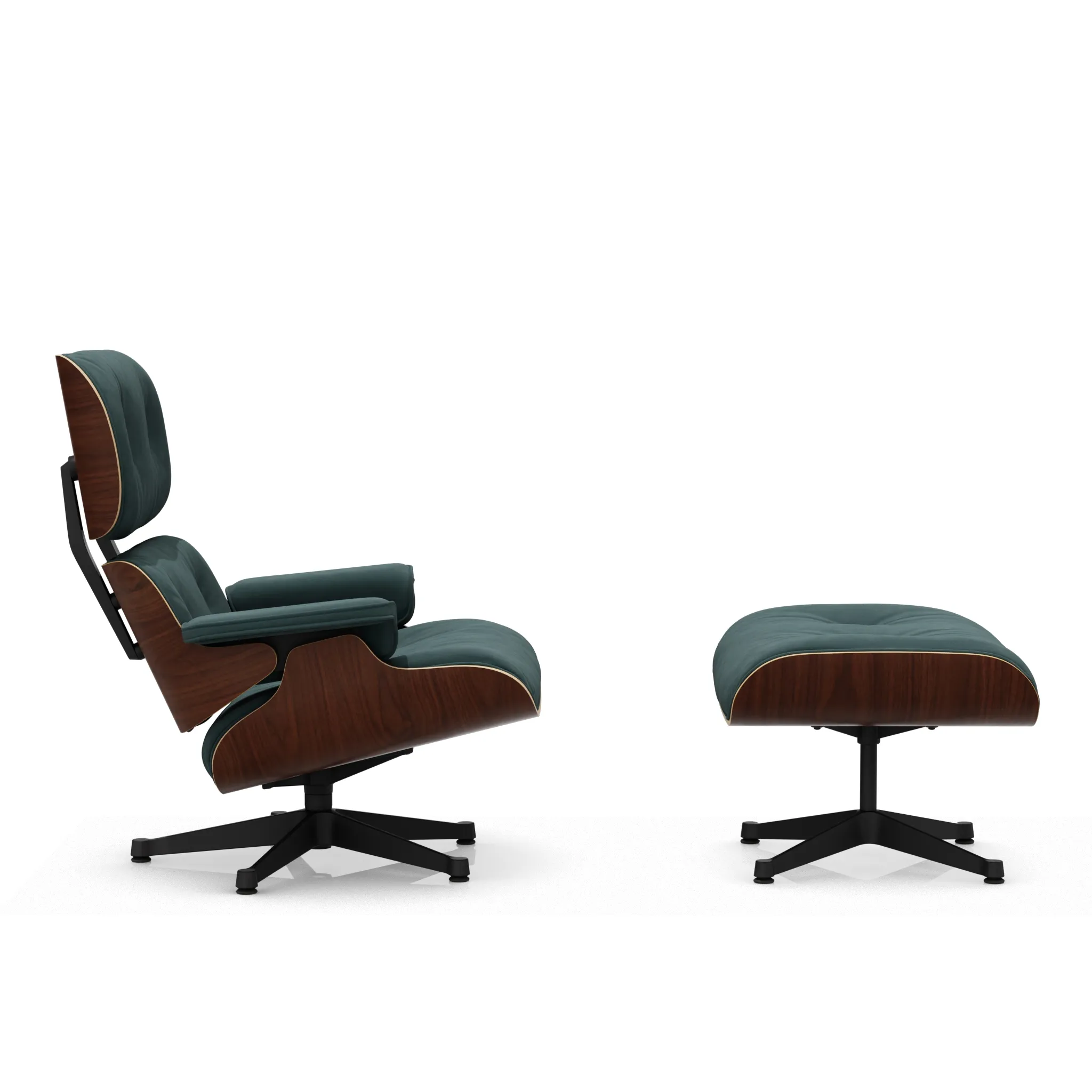 Illustration numéro 2 du produit Vitra Lounge Chair & Ottoman - noir basique enduit de poudre - Calma 11 pine green - VitraNussbaumDunkel