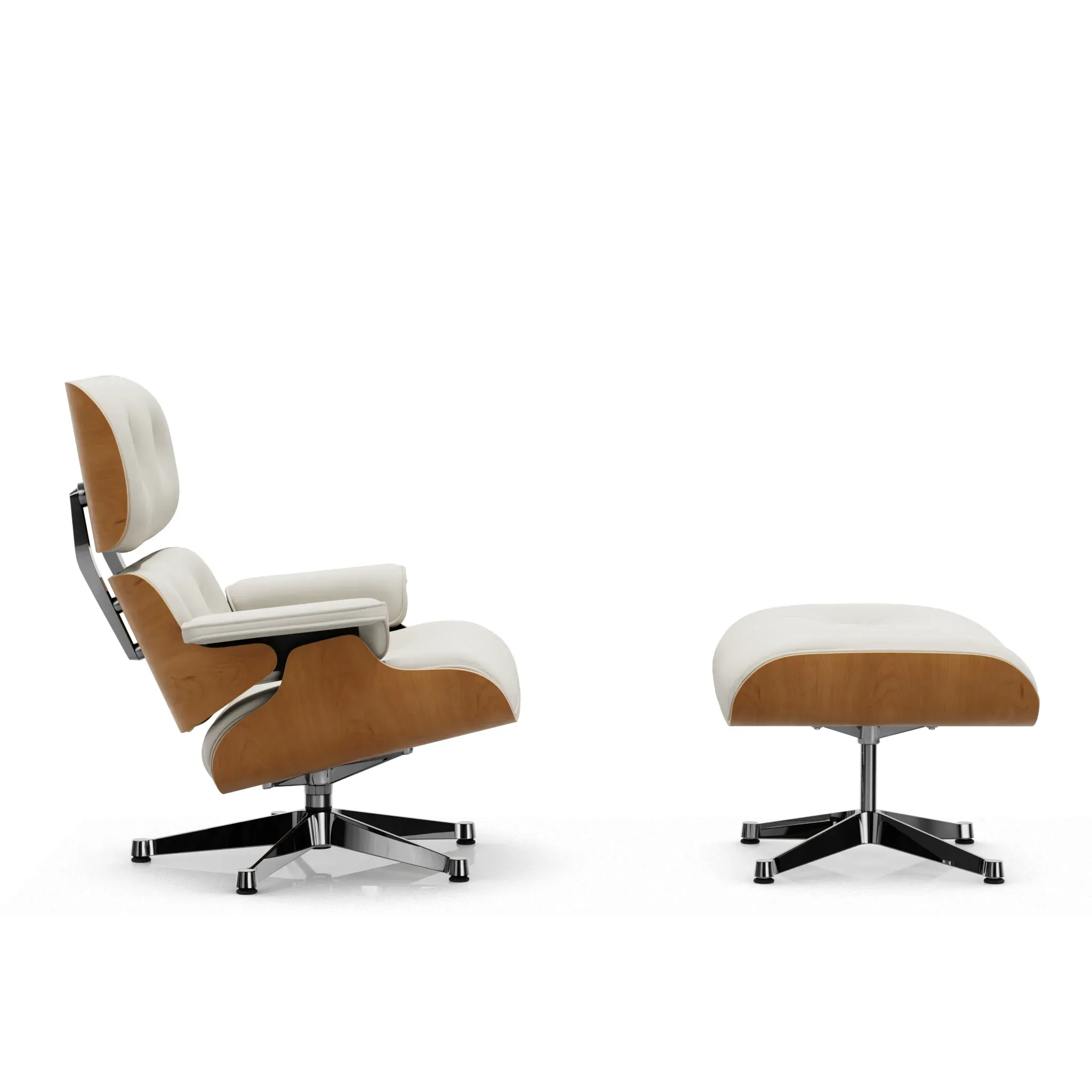 Illustration numéro 2 du produit Vitra Lounge Chair & Ottoman - poli - Cuir premium F snow - VitraKirscheNatur