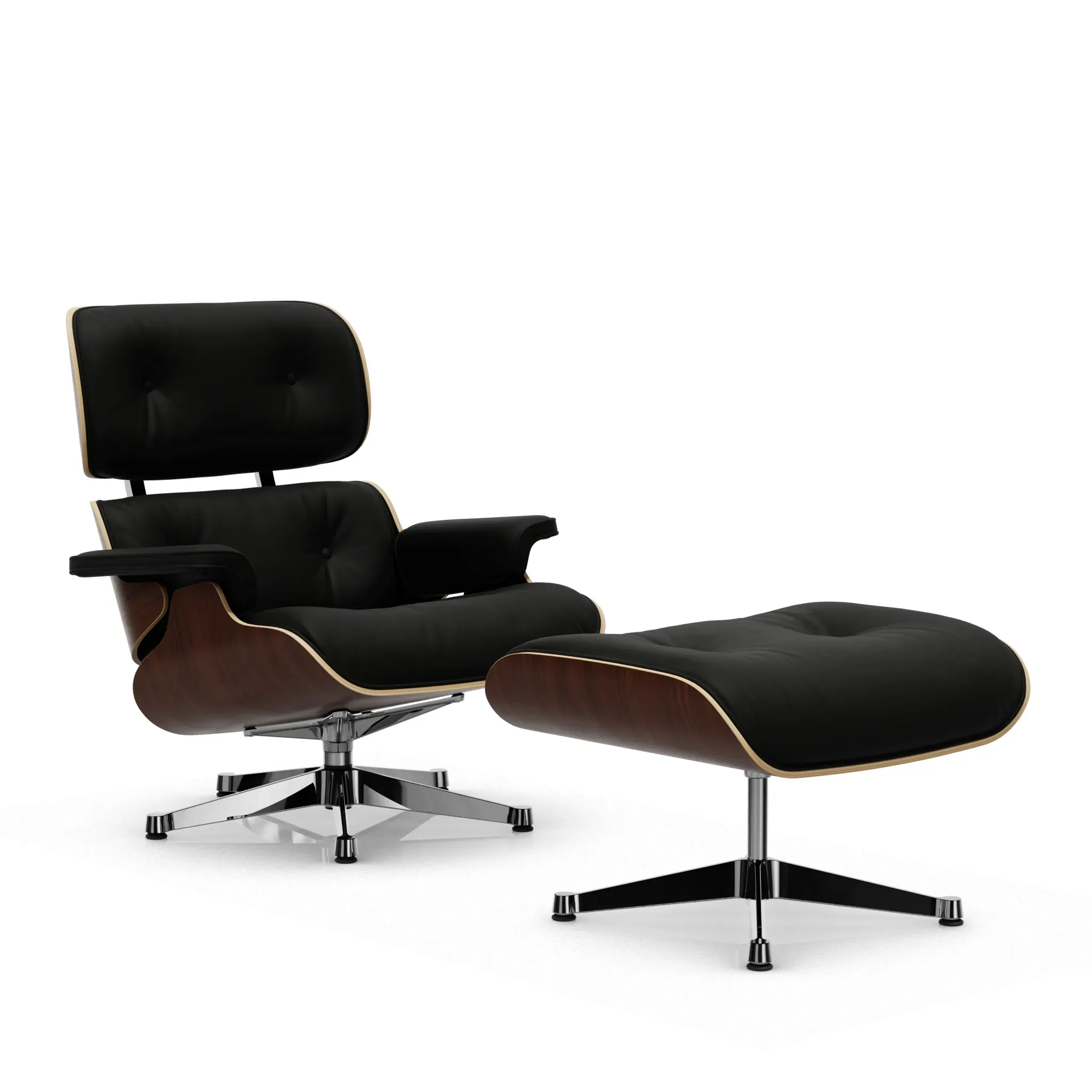 Illustration numéro 2 du produit Vitra Lounge Chair & Ottoman - poli - Cuir premium F nero - VitraNussbaumDunkel
