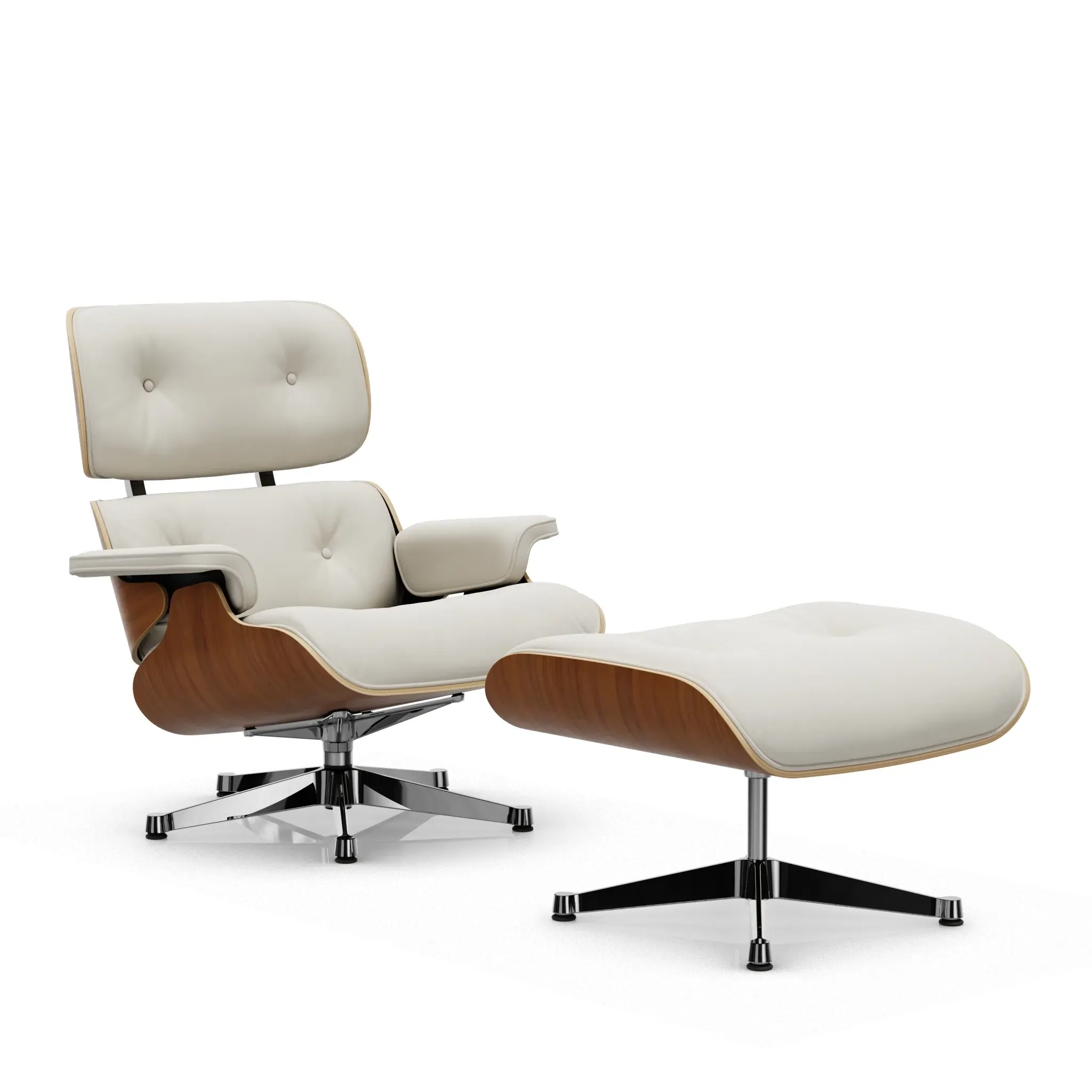 Illustration numéro 2 du produit Vitra Lounge Chair & Ottoman - poli - Cuir premium F snow - VitraNussbaumNatur