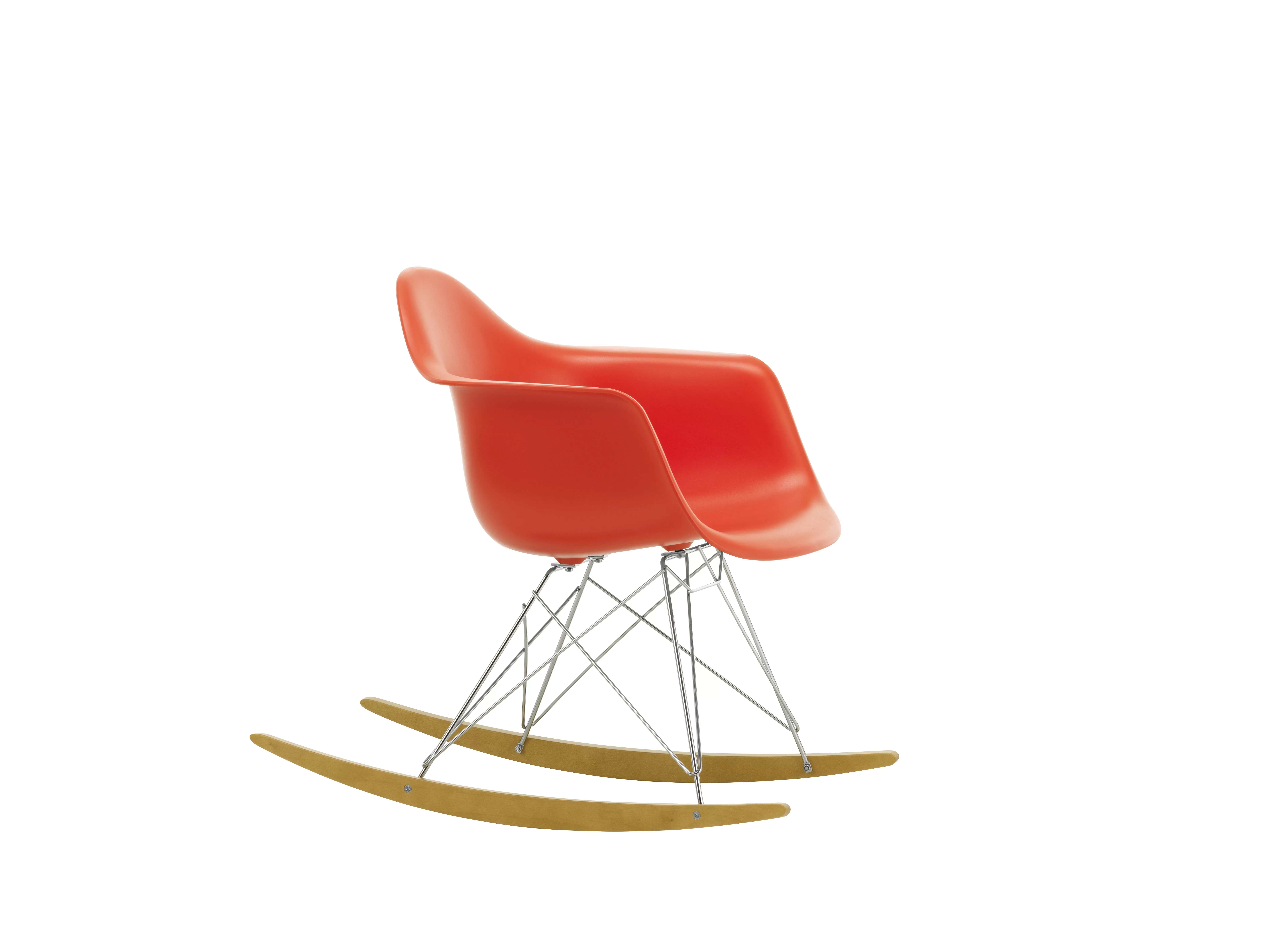 Illustration numéro 2 du produit Vitra Chaise à bascule RAR Eames Plastic  - poppy red RE - chromé - Patins Érable jaune