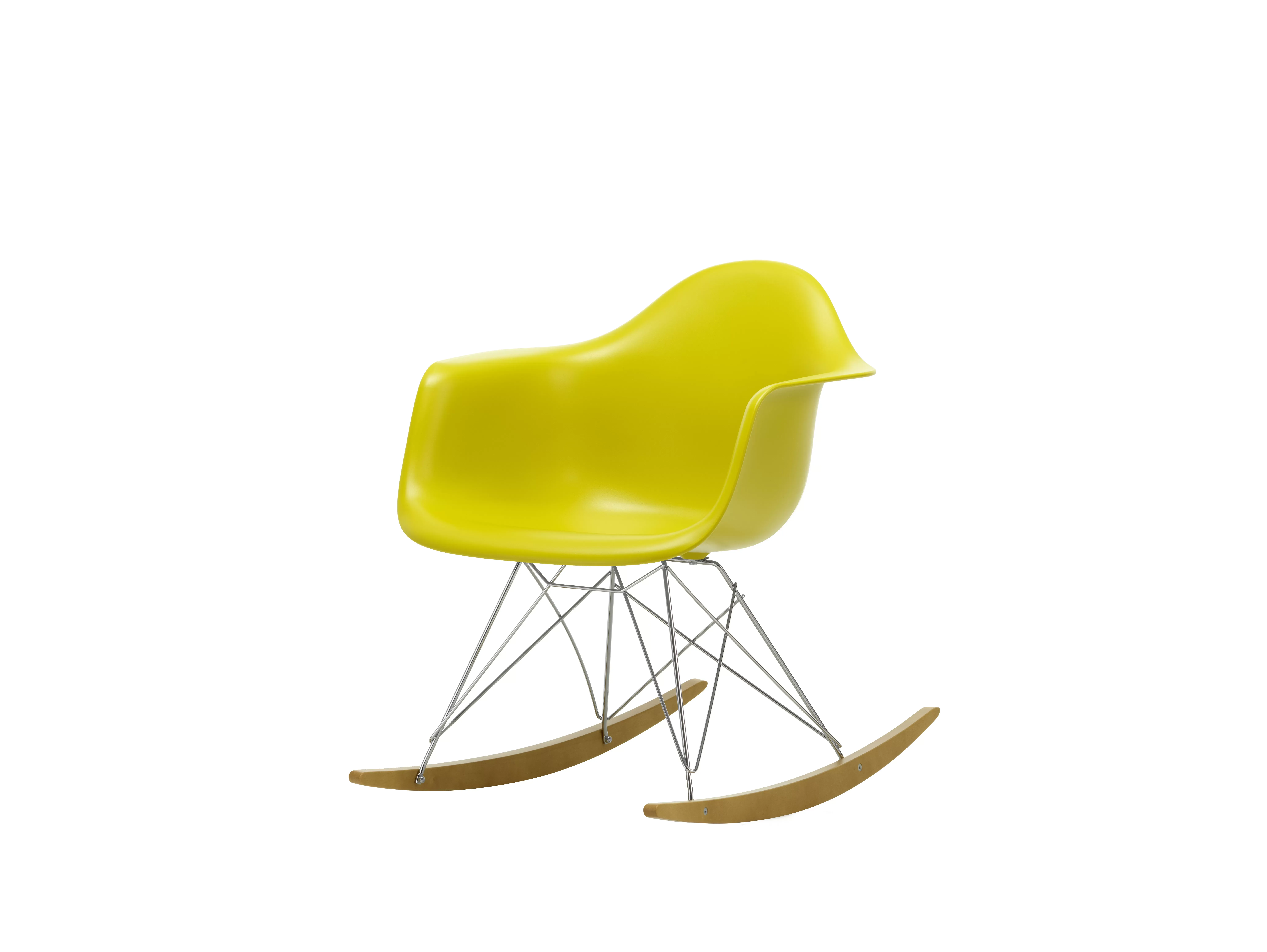 Illustration numéro 2 du produit Vitra Chaise à bascule RAR Eames Plastic  - moutarde RE - chromé - Patins Érable jaune