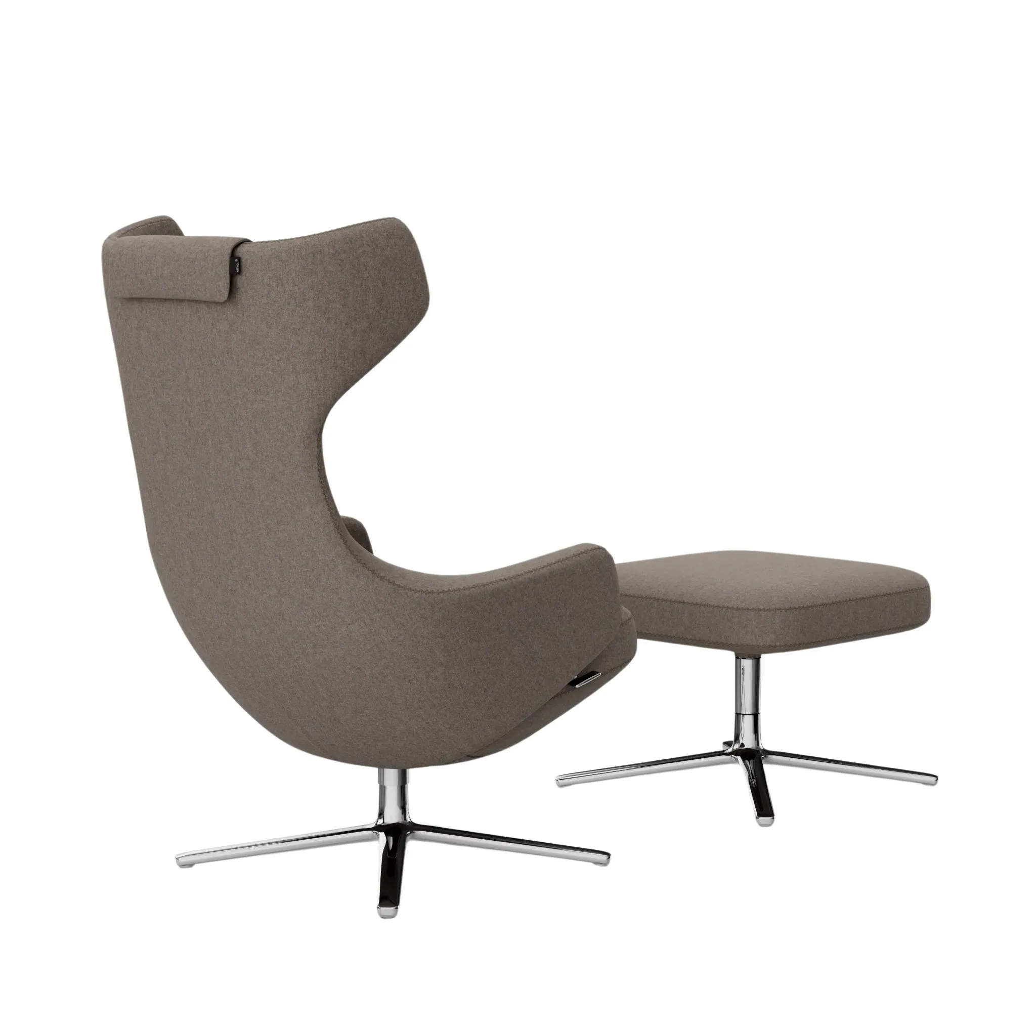 Illustration numéro 2 du produit Vitra Fauteuil Grand Repos & Ottoman nouvelle édition - Aluminium poli - Cosy2 point de croix 02 fossil - Hauteur du siège 45 cm