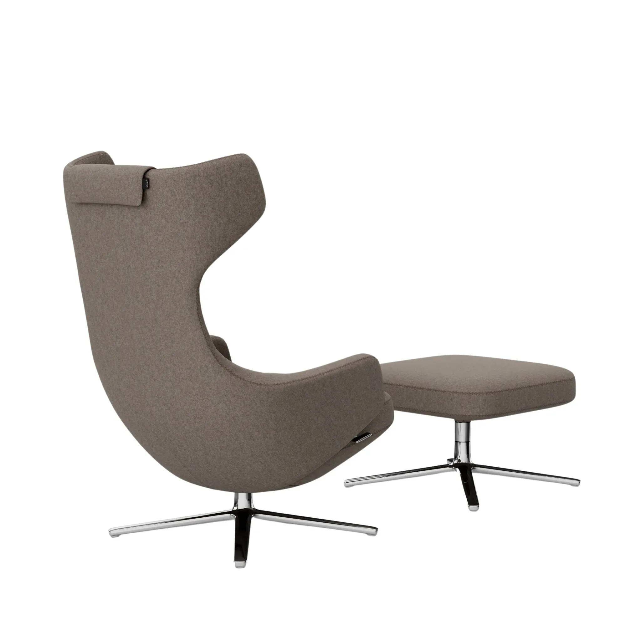 Illustration numéro 2 du produit Vitra Fauteuil Grand Repos & Ottoman nouvelle édition - Aluminium poli - Cosy2 point de croix 02 fossil - Hauteur du siège 40 cm