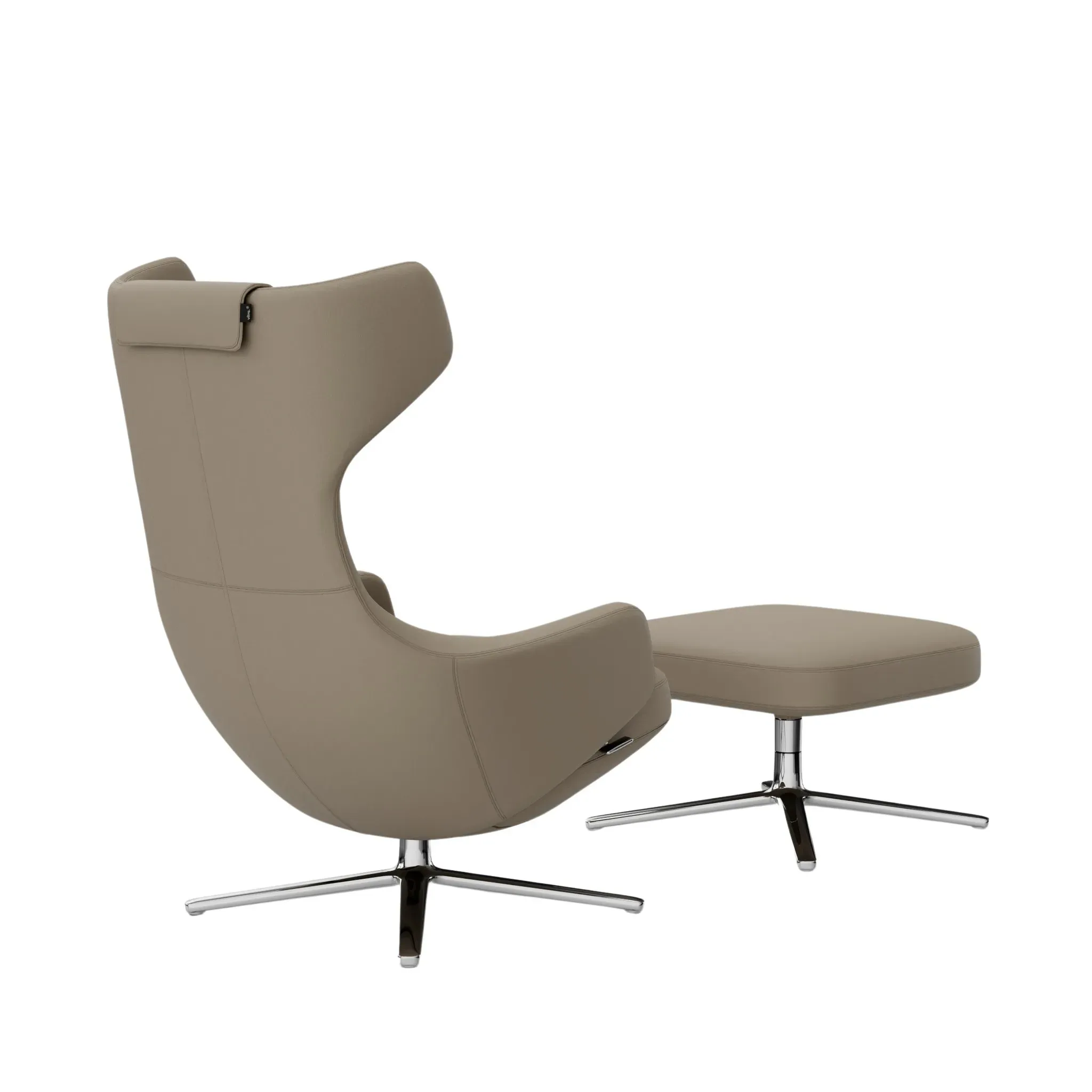 Illustration numéro 2 du produit Vitra Fauteuil Grand Repos & Ottoman nouvelle édition - Aluminium poli - Cuir premium F sable - Hauteur du siège 40 cm