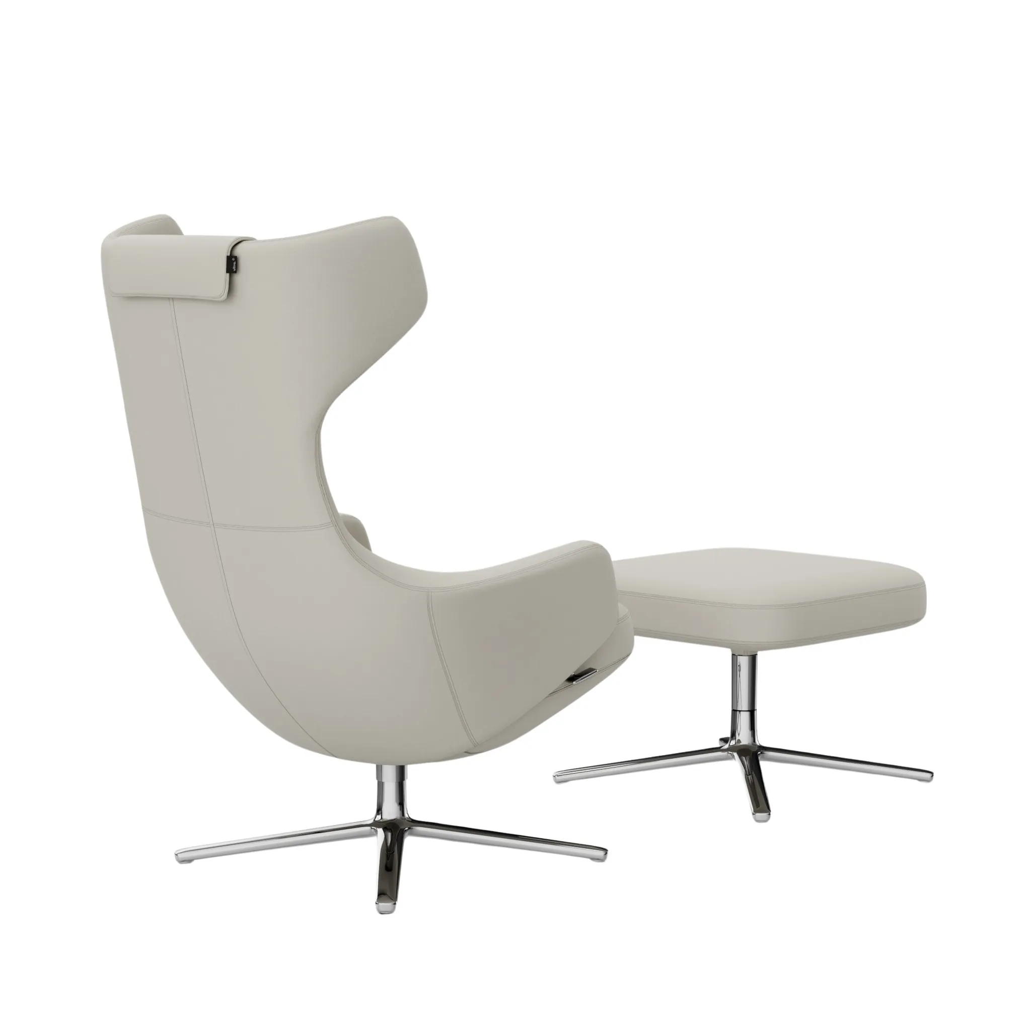 Illustration numéro 2 du produit Vitra Fauteuil Grand Repos & Ottoman nouvelle édition - Aluminium poli - Cuir premium F snow - Hauteur du siège 45 cm