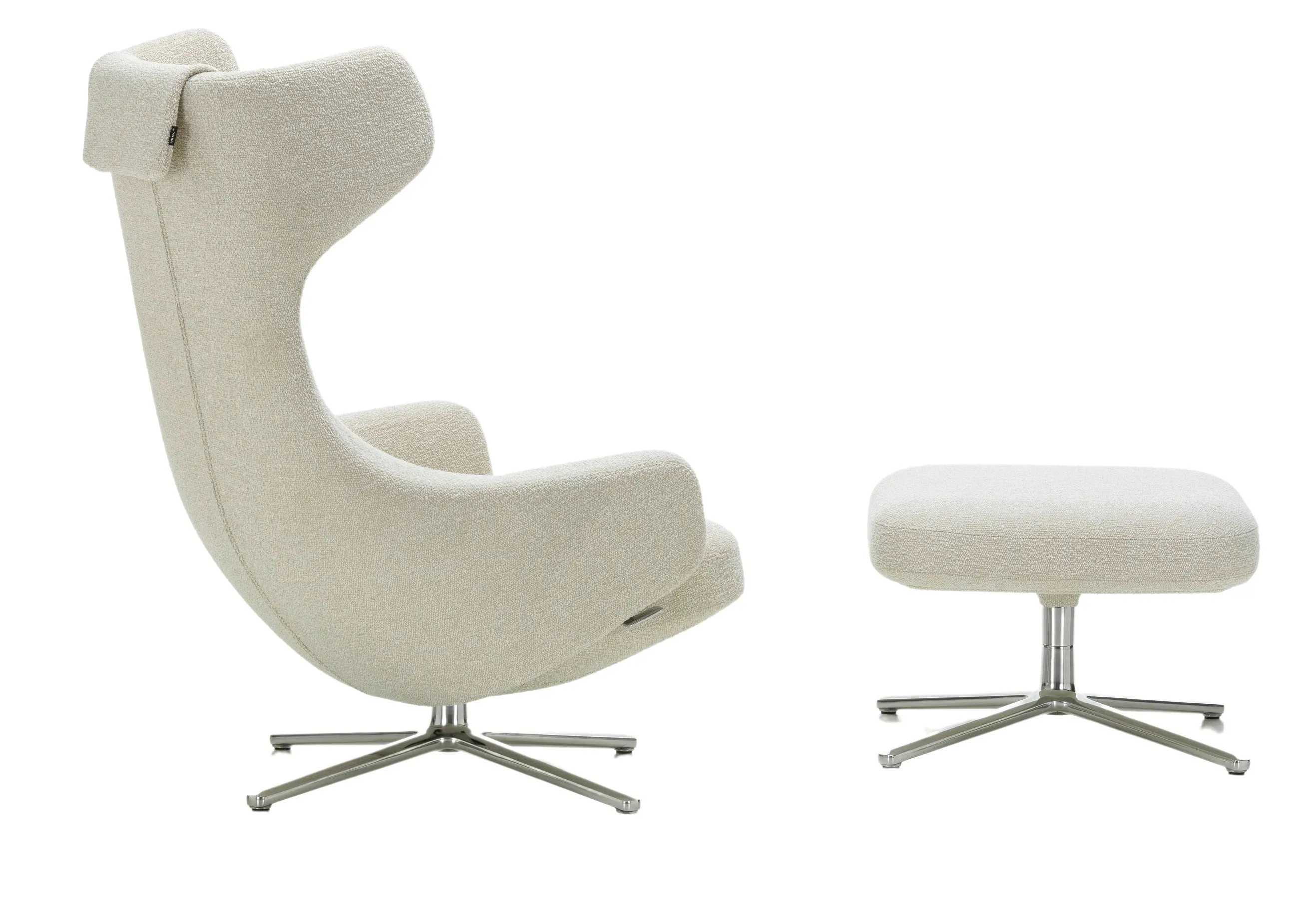 Illustration numéro 2 du produit Vitra Fauteuil Grand Repos & Ottoman nouvelle édition - Aluminium poli - ivoire/ perle - Hauteur du siège 40 cm
