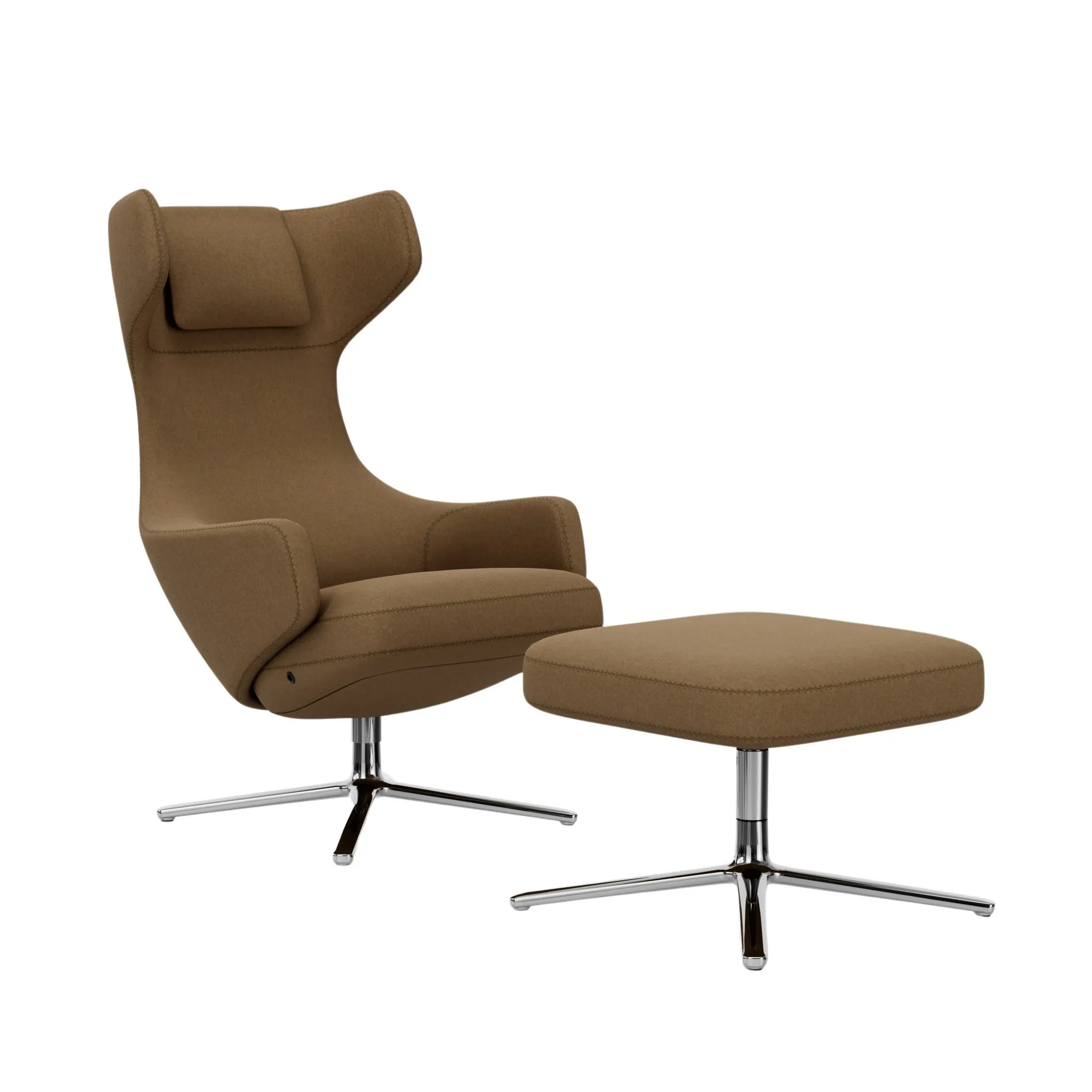 Illustration numéro 2 du produit Vitra Fauteuil Grand Repos & Ottoman nouvelle édition - Aluminium poli - Cosy2 point de croix 13 papyrus - Hauteur du siège 45 cm