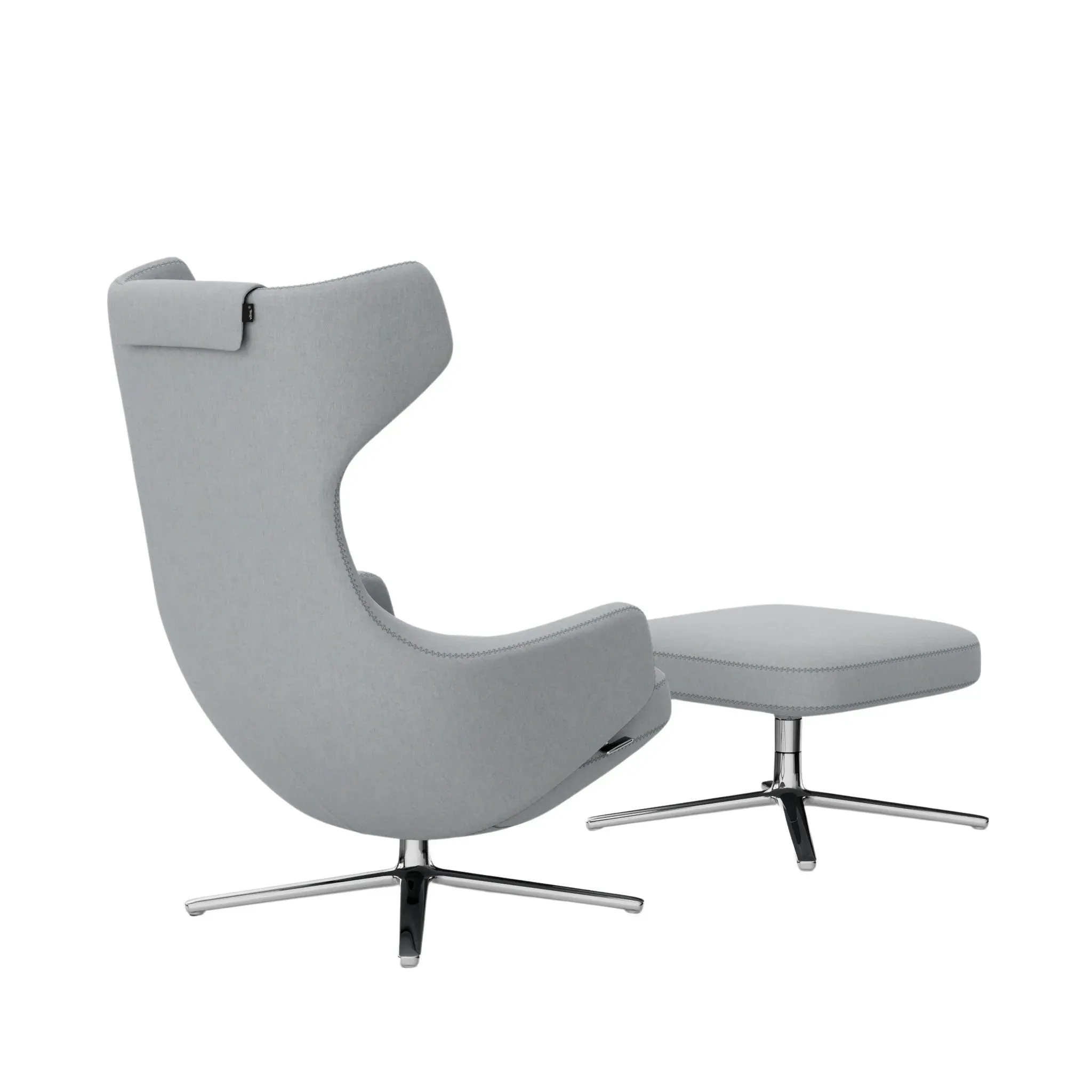 Illustration numéro 2 du produit Vitra Fauteuil Grand Repos & Ottoman nouvelle édition - Aluminium poli - Cosy2 point de croix 12 bleu poudré - Hauteur du siège 40 cm