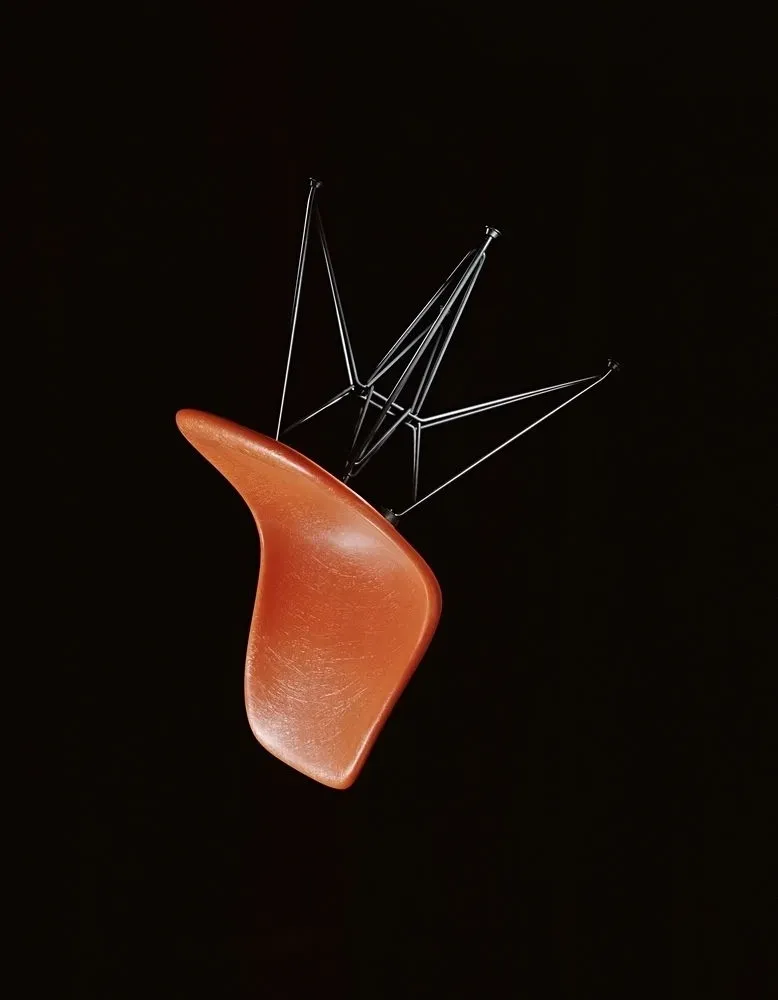 Illustration numéro 2 du produit Vitra Chaise Eames en fibre de verre DSW - Red Orange - érable noir