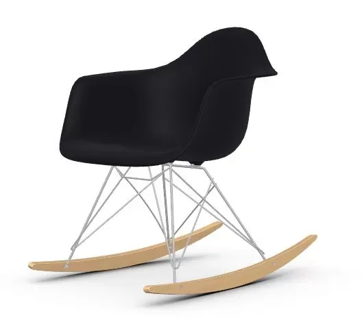 Illustration numéro 2 du produit Vitra Chaise à bascule RAR Eames Plastic  - noir foncé RE - chromé - Patins Érable jaune