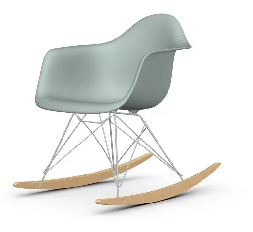 Illustration numéro 2 du produit Vitra Chaise à bascule RAR Eames Plastic  - gris clair RE - chromé - Patins Érable jaune