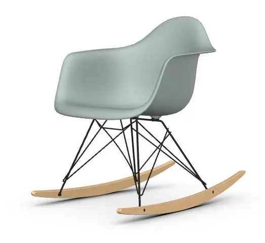 Illustration numéro 2 du produit Vitra Chaise à bascule RAR Eames Plastic  - gris clair RE - noir - Patins Érable jaune