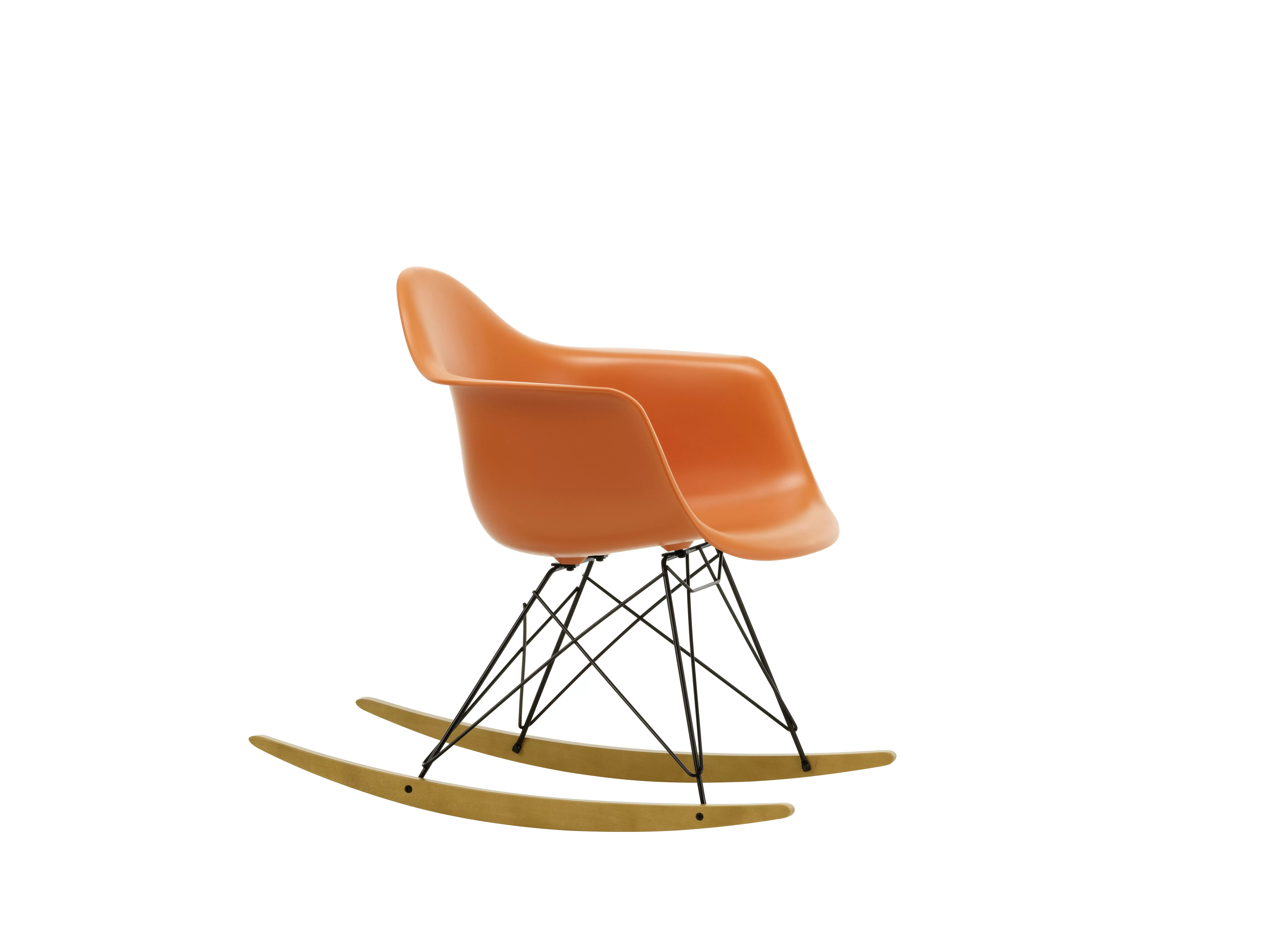 Illustration numéro 2 du produit Vitra Chaise à bascule RAR Eames Plastic  - orange rouille RE - noir - Patins Érable jaune