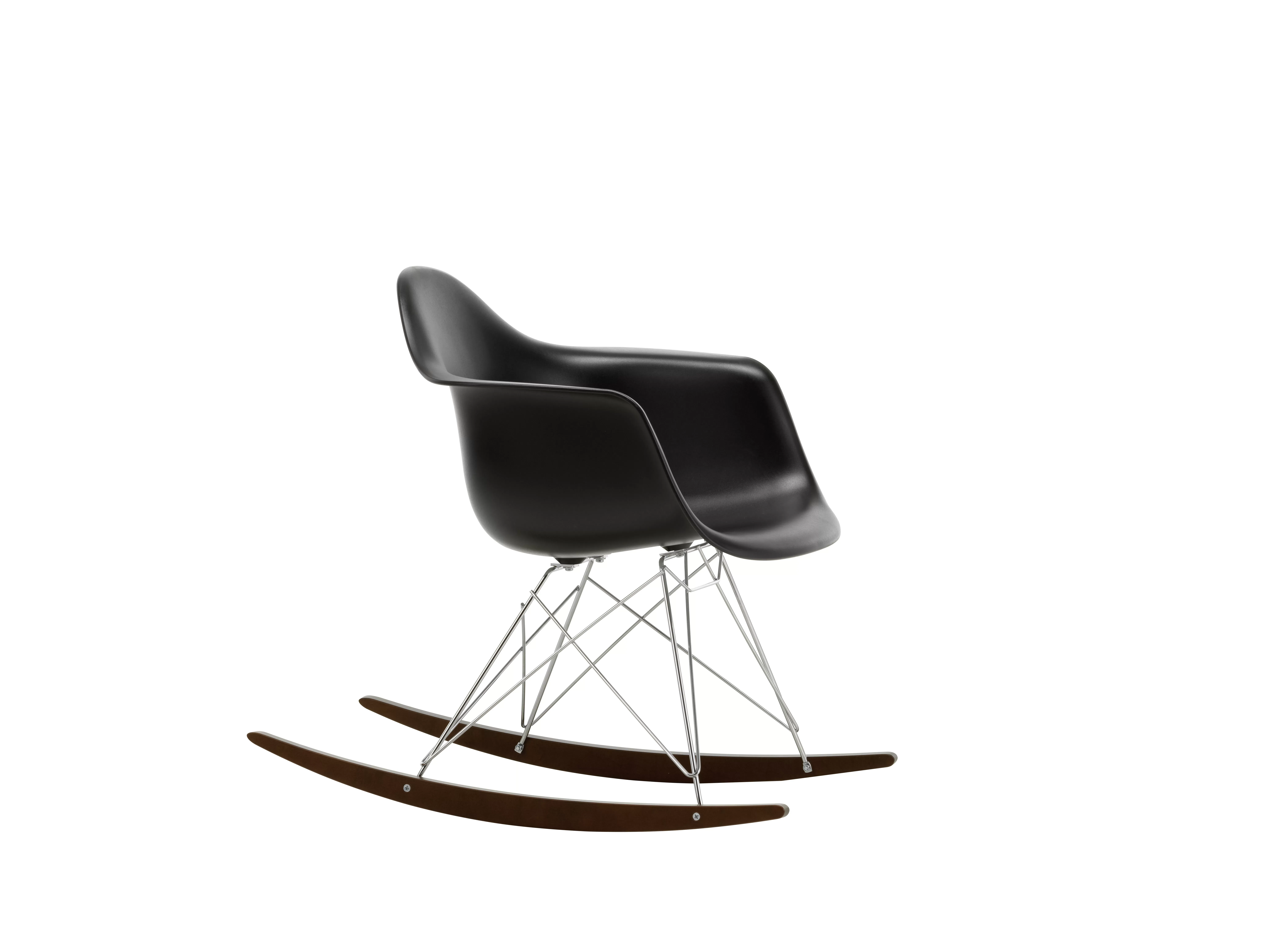 Illustration numéro 2 du produit Vitra Chaise à bascule RAR Eames Plastic  - noir foncé RE - chromé - Patins Érable foncé