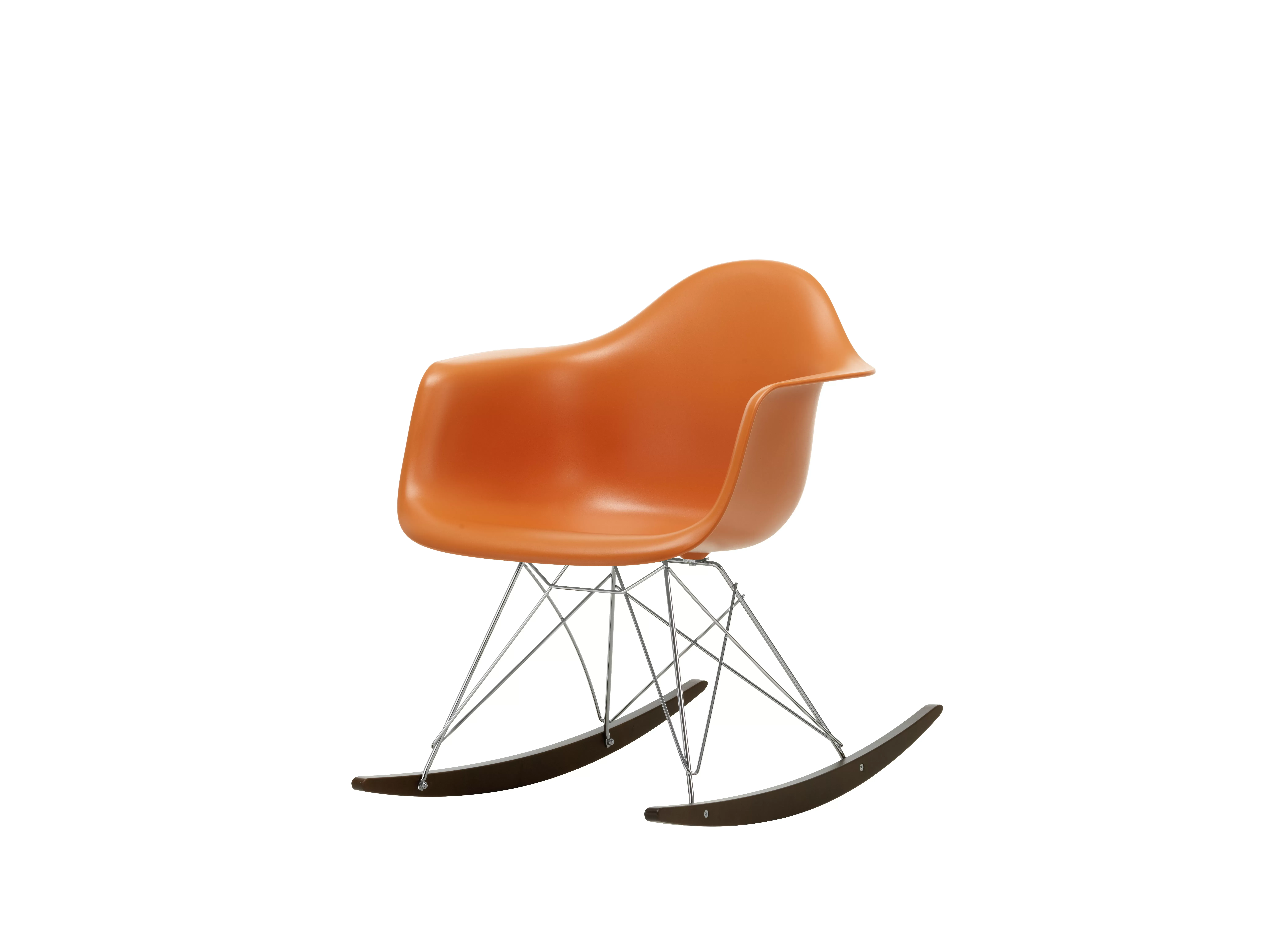 Illustration numéro 2 du produit Vitra Chaise à bascule RAR Eames Plastic  - orange rouille RE - chromé - Patins Érable foncé