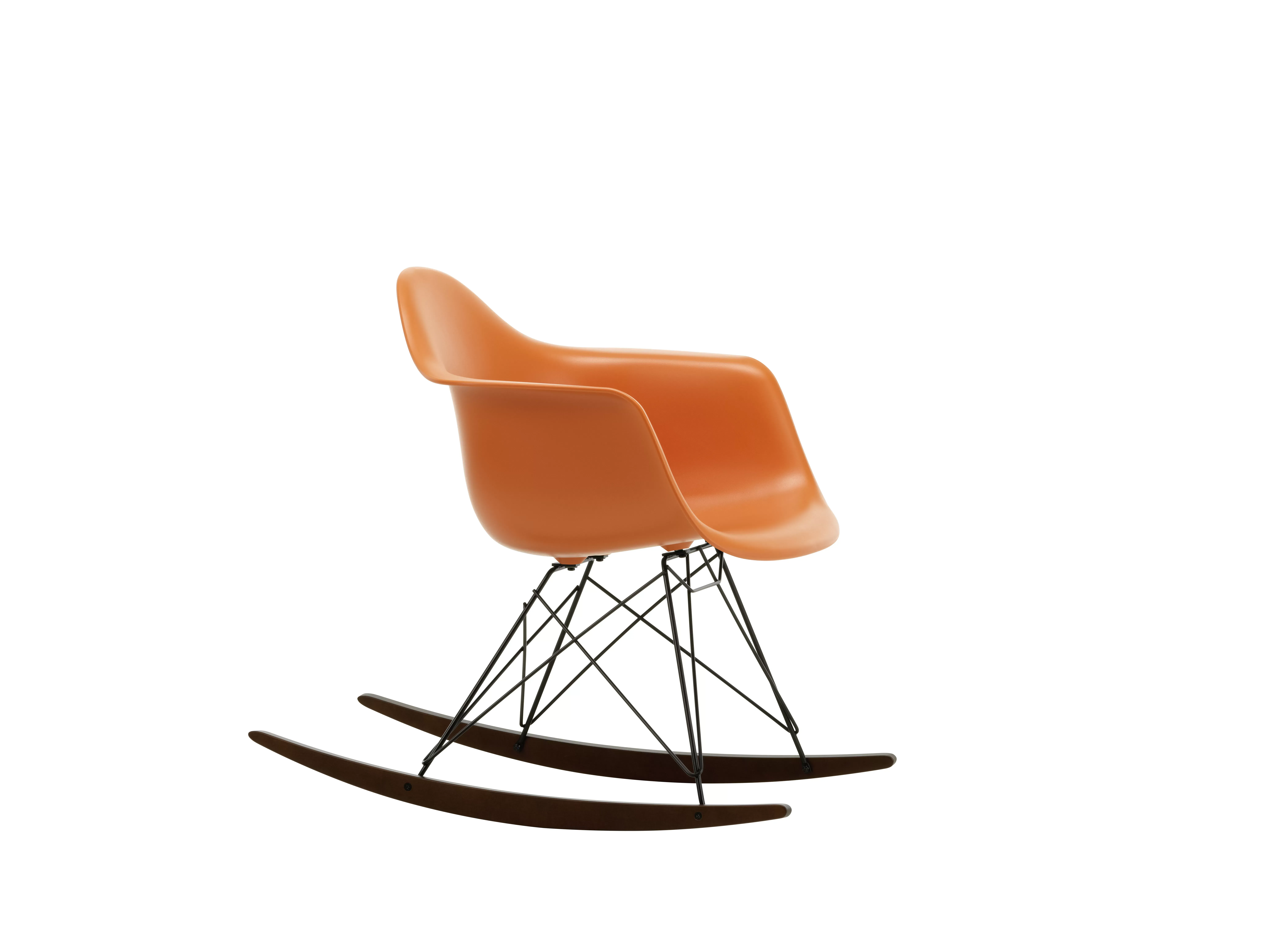 Illustration numéro 2 du produit Vitra Chaise à bascule RAR Eames Plastic  - orange rouille RE - noir - Patins Érable foncé