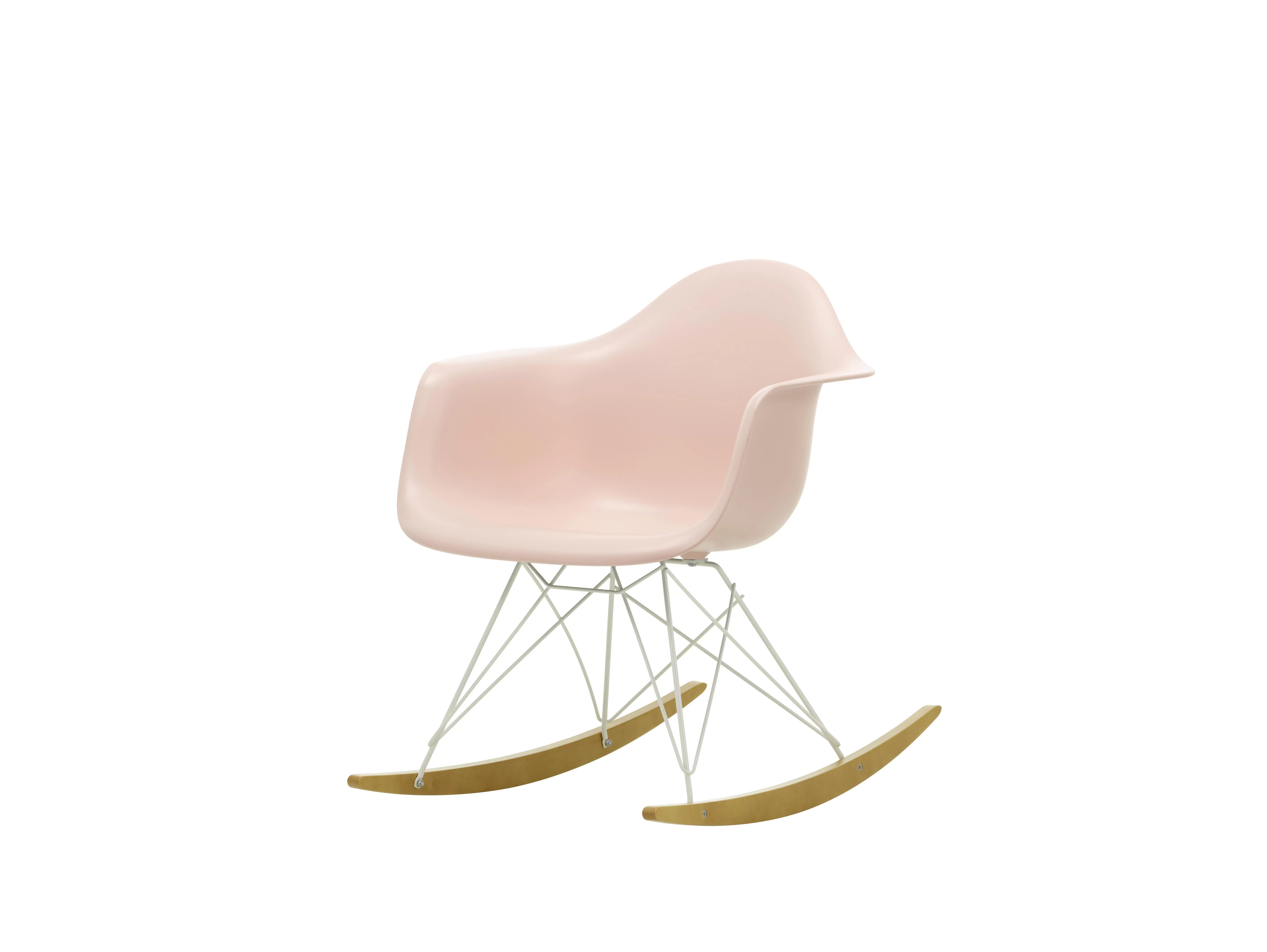 Illustration numéro 2 du produit Vitra Chaise à bascule RAR Eames Plastic  - rose doux RE - blanc - Patins Érable jaune